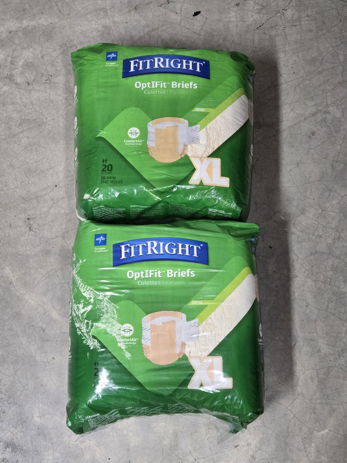 FitRight Two 20-Packs OptIFit Briefs Unisex Size FITPLUS XL, by Medline