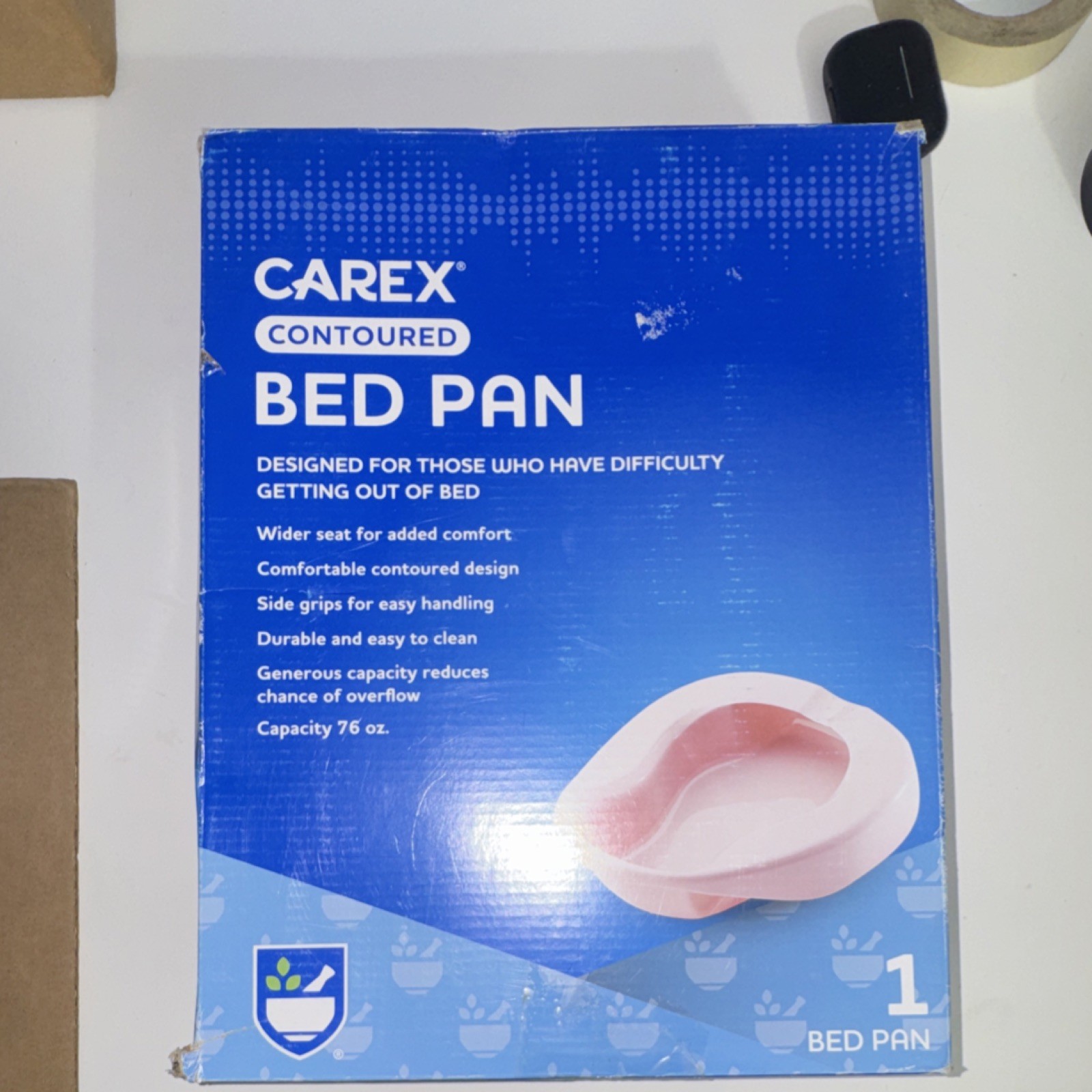 Carex Contoured Bed Pan 76 oz Plastic Reusable Portable Pink/White SE2312