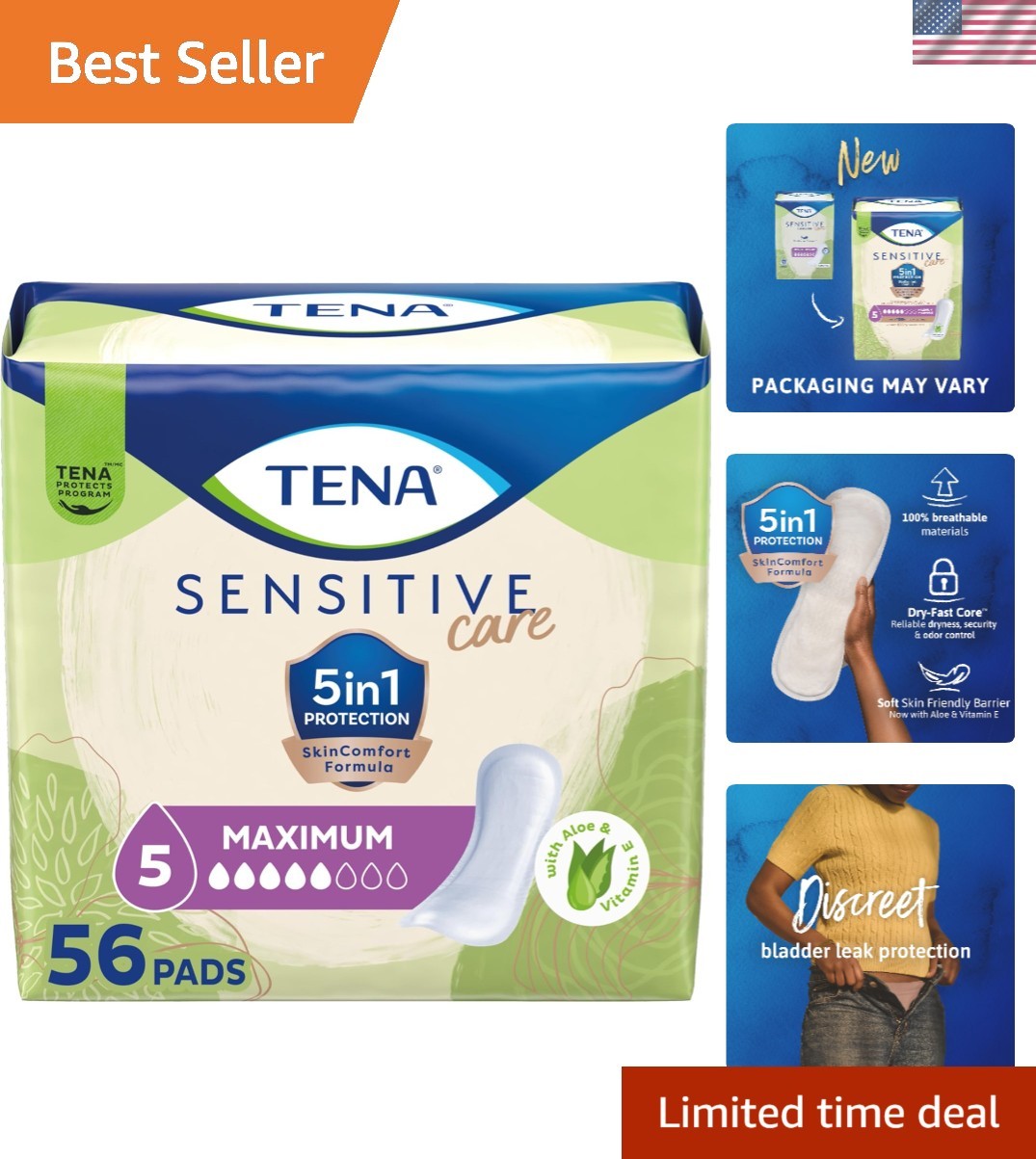 Triple Protection TENA Sensitive Care Maximum Pads – 56 Count, Heavy Leakage