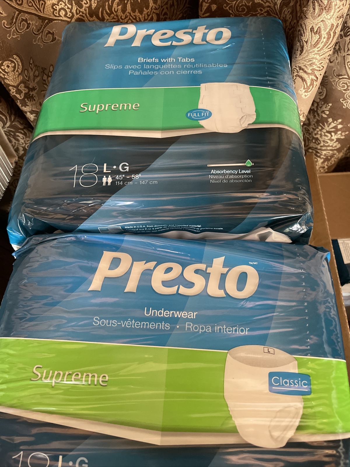 PRESTO Adult Diapers SUPREME UNDERWEAR Large MAX ABSORBENCY 18 COUNT SALE New
