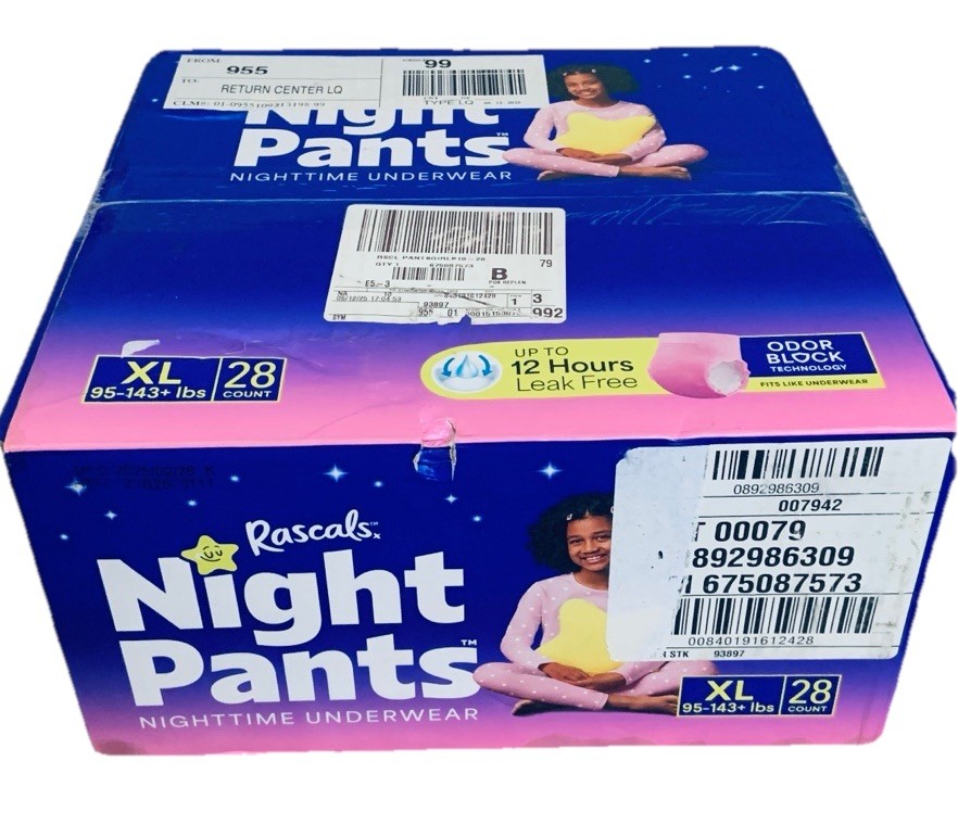 Rascals XL Night Pants Absorbent Disposable Girls 28 Count Nighttime Bedwetting