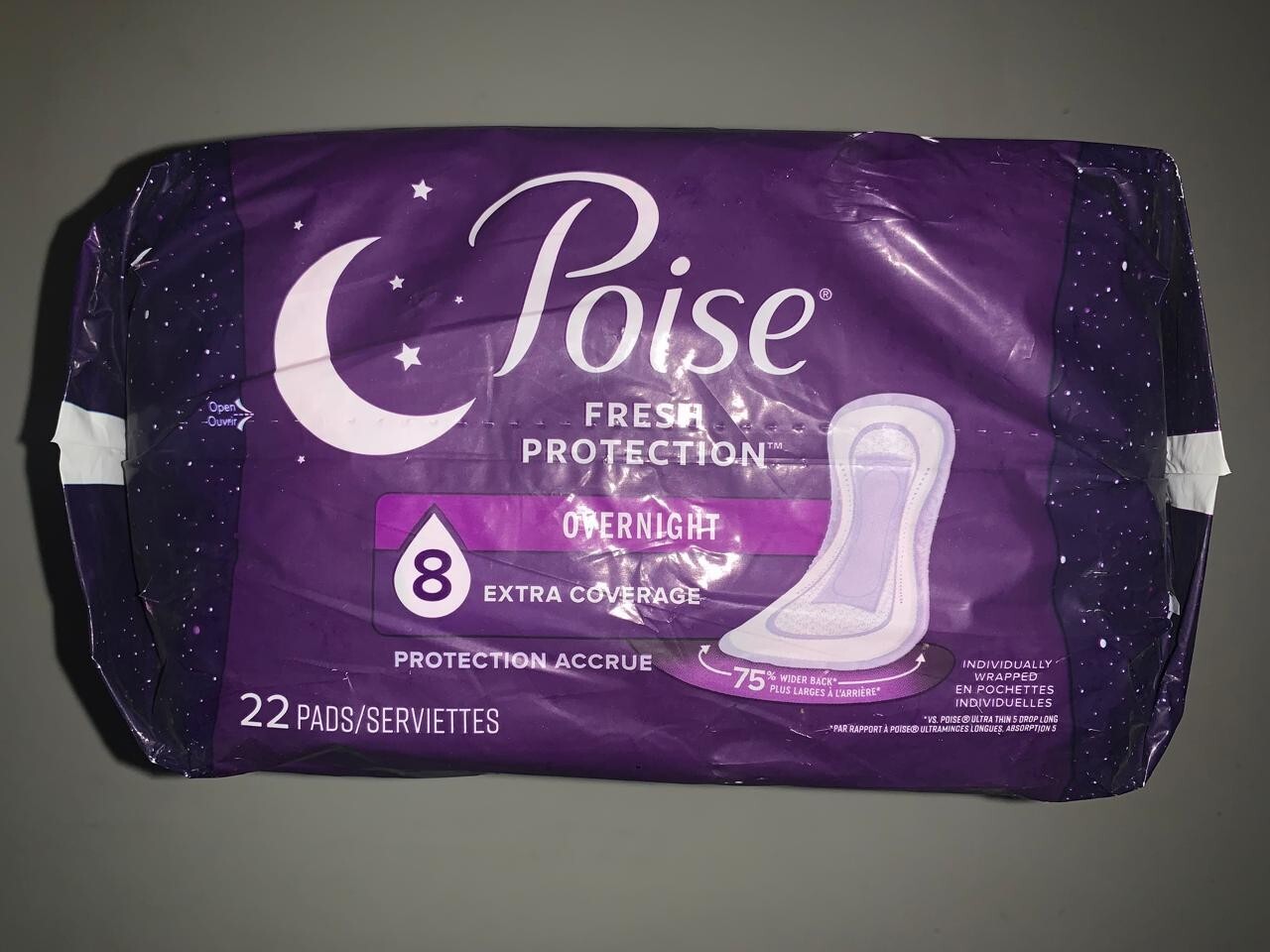 Poise Postpartum Incontinence Pads, One Size, Overnight Absorbency, 22 Count.