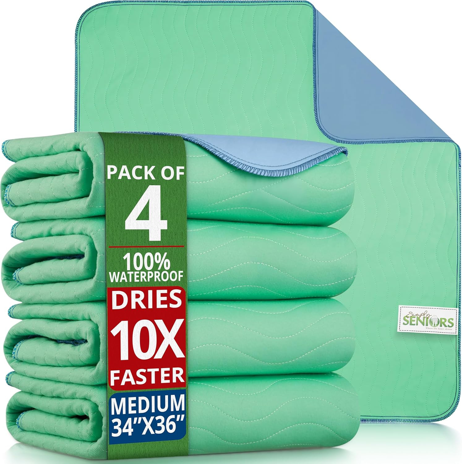 Bed Pads Washable Waterproof 34″X36″- Pack of 4 Incontinence Bed Pads & Washable