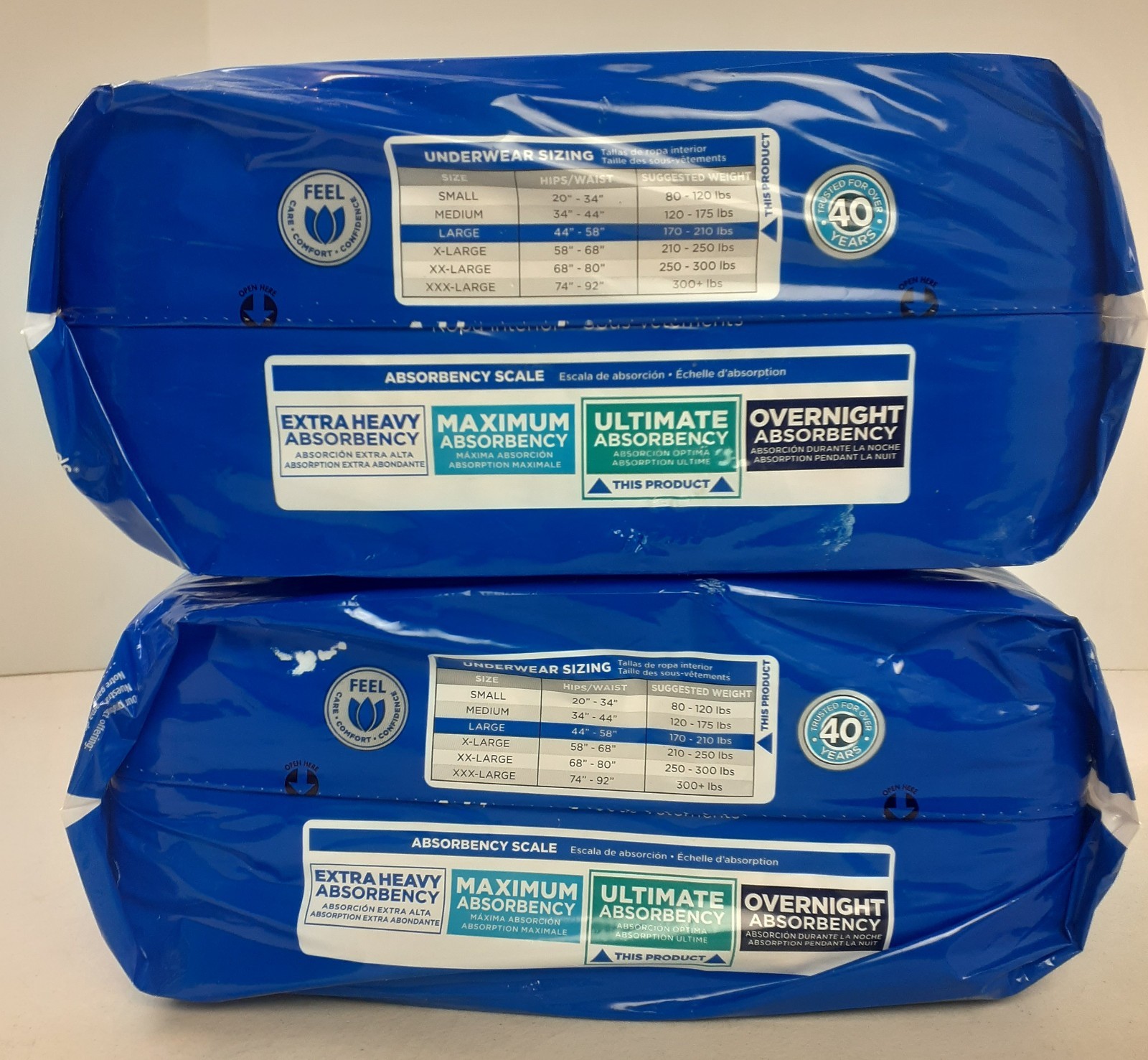 2 Pk Attends Underwear Ultimate Absorbency Large (2×18) 36 Count 44″-58″ APP0730