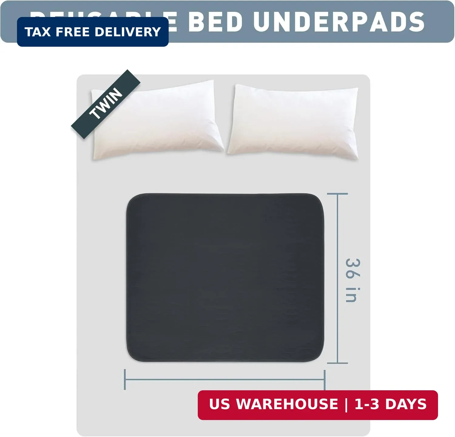 Bunlitent Washable Underpads, 36″ x 38″, 4 Pack, Grey, Heavy Absorbency Reusable