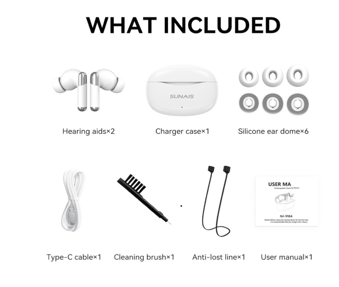 SUNAIS Rechargeable Hearing Aids for Seniors & Adults, Adjustable 5-Level Volume