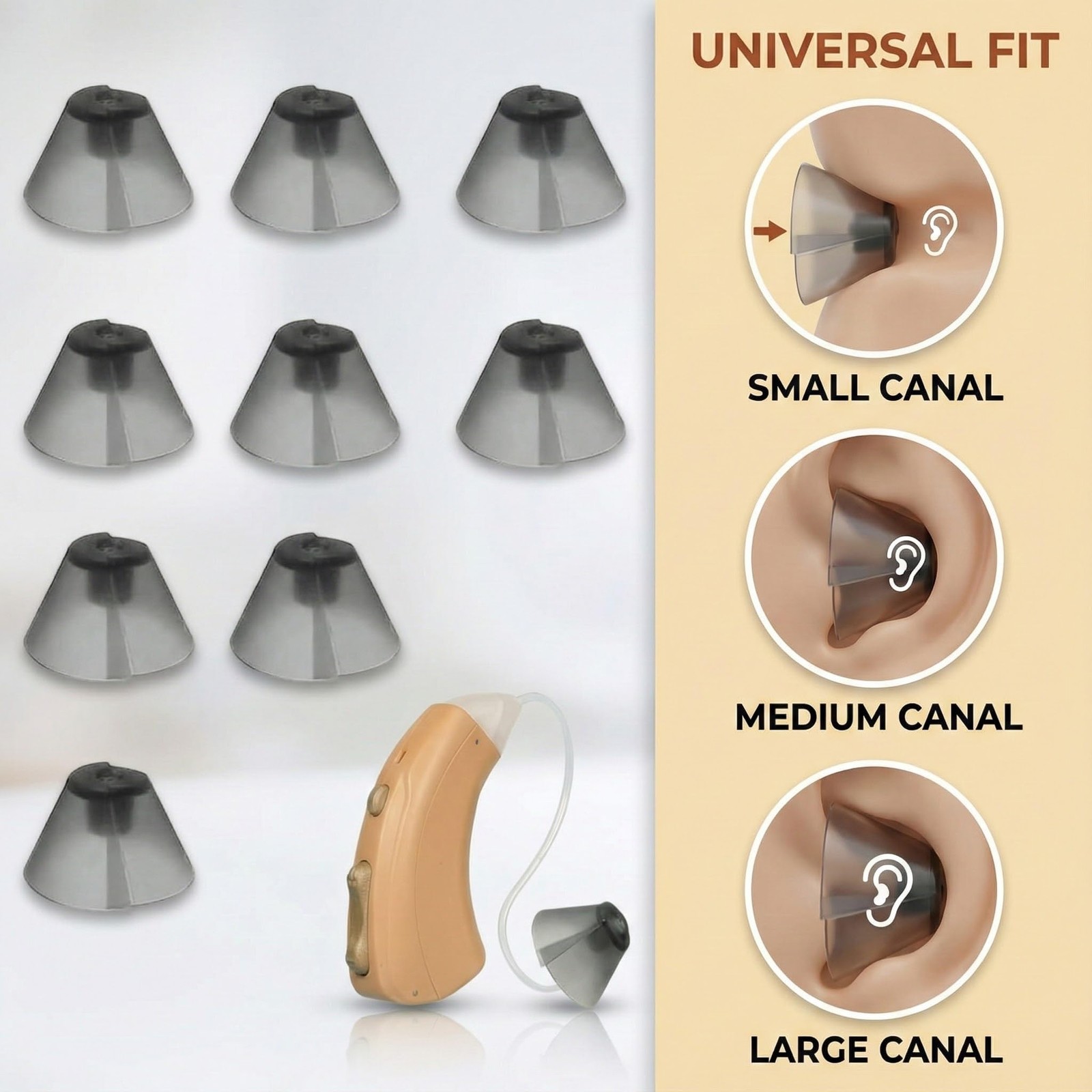 YAFIYGI 10 Counts Hearing Aid Ear Tips Replacement Fit Standard Dark Gray