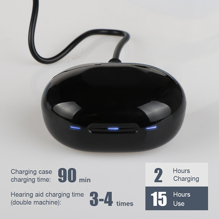Pair of Hearing Amplifiers Rechargeable Black with USB Cable For The Elderly US