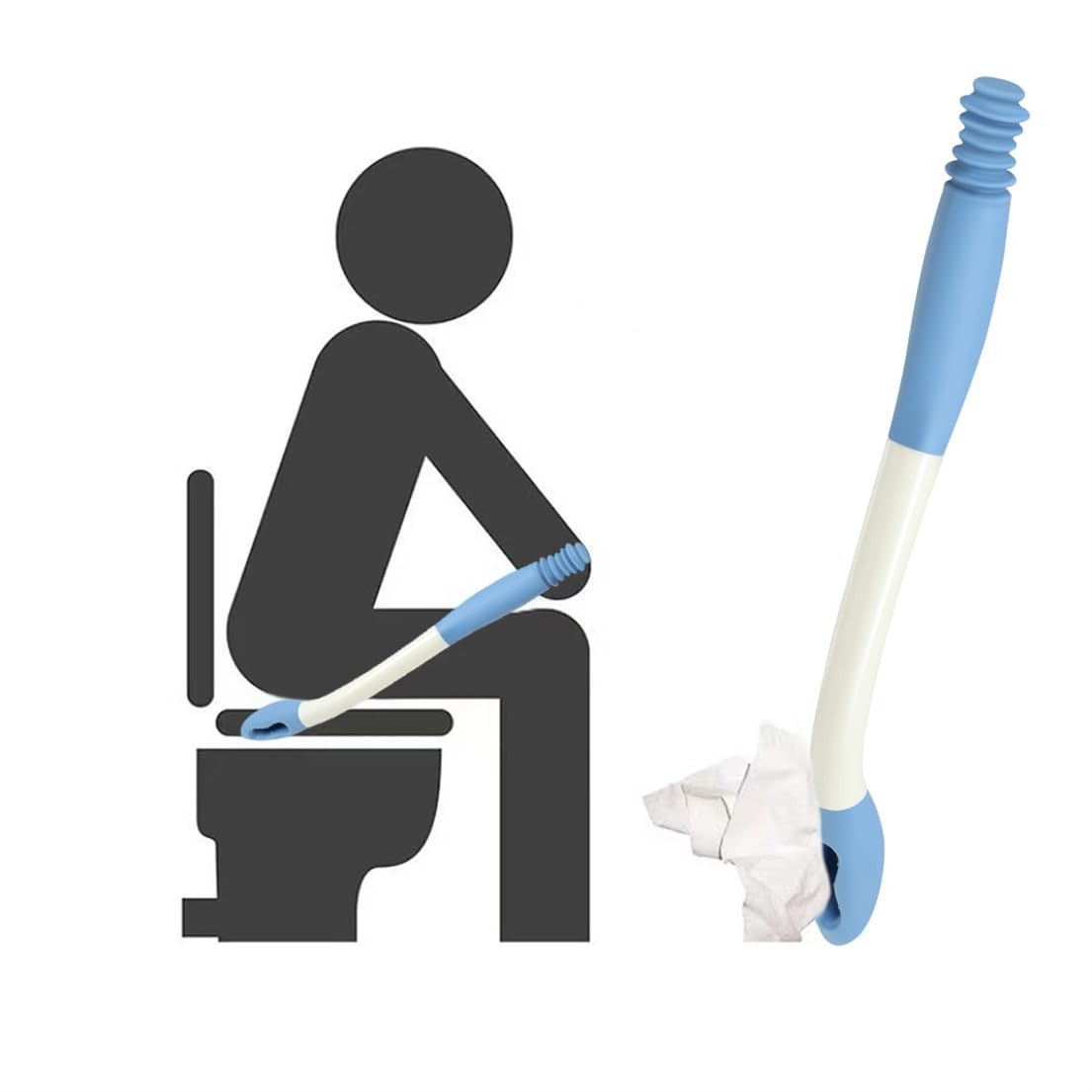 Toilet Aids for Wiping, Long Reach Butt Wiper Helper Wand 15″ 38CM, Blue