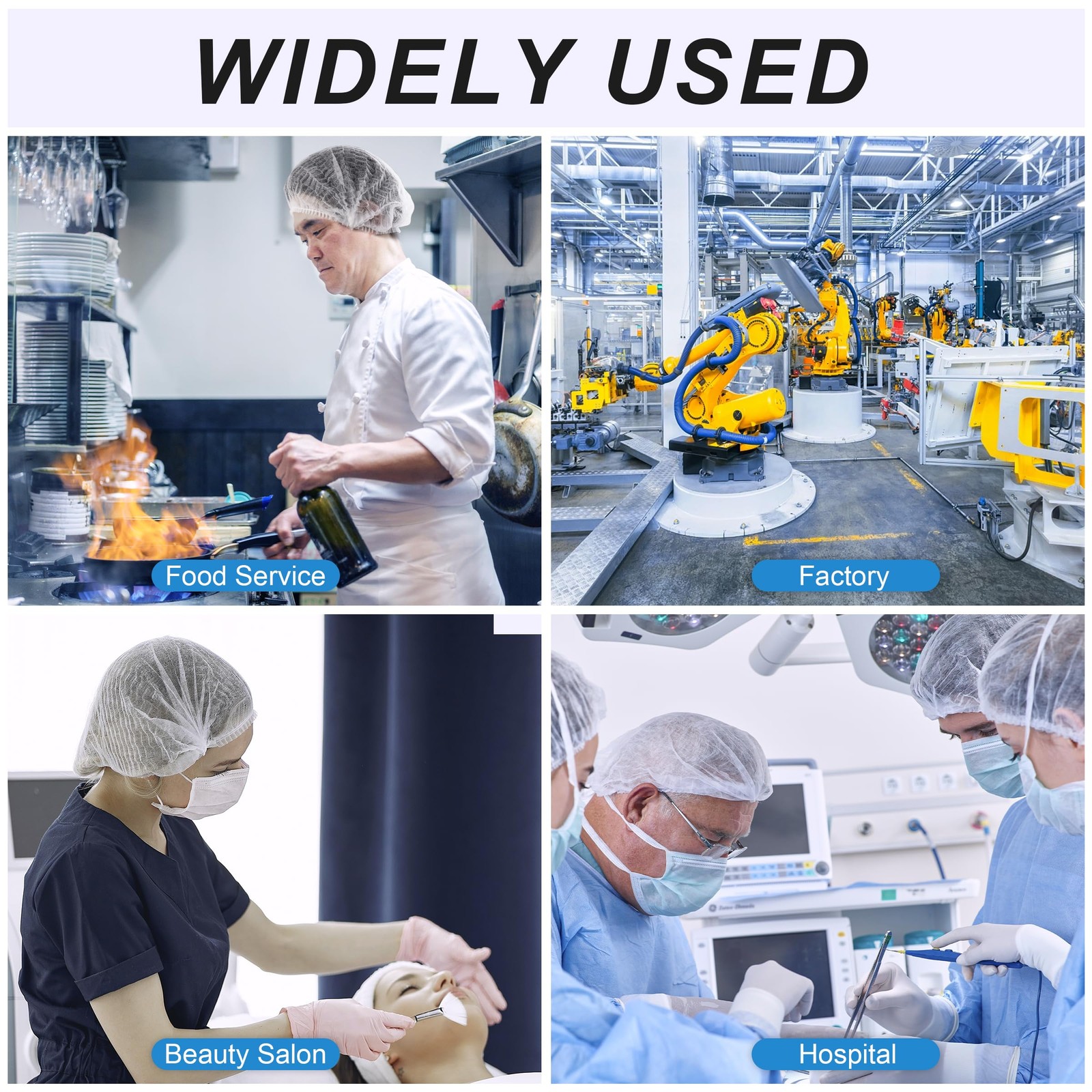 120 Pcs Disposable Bouffant Caps, 21″ Hair Nets for Men and Women White