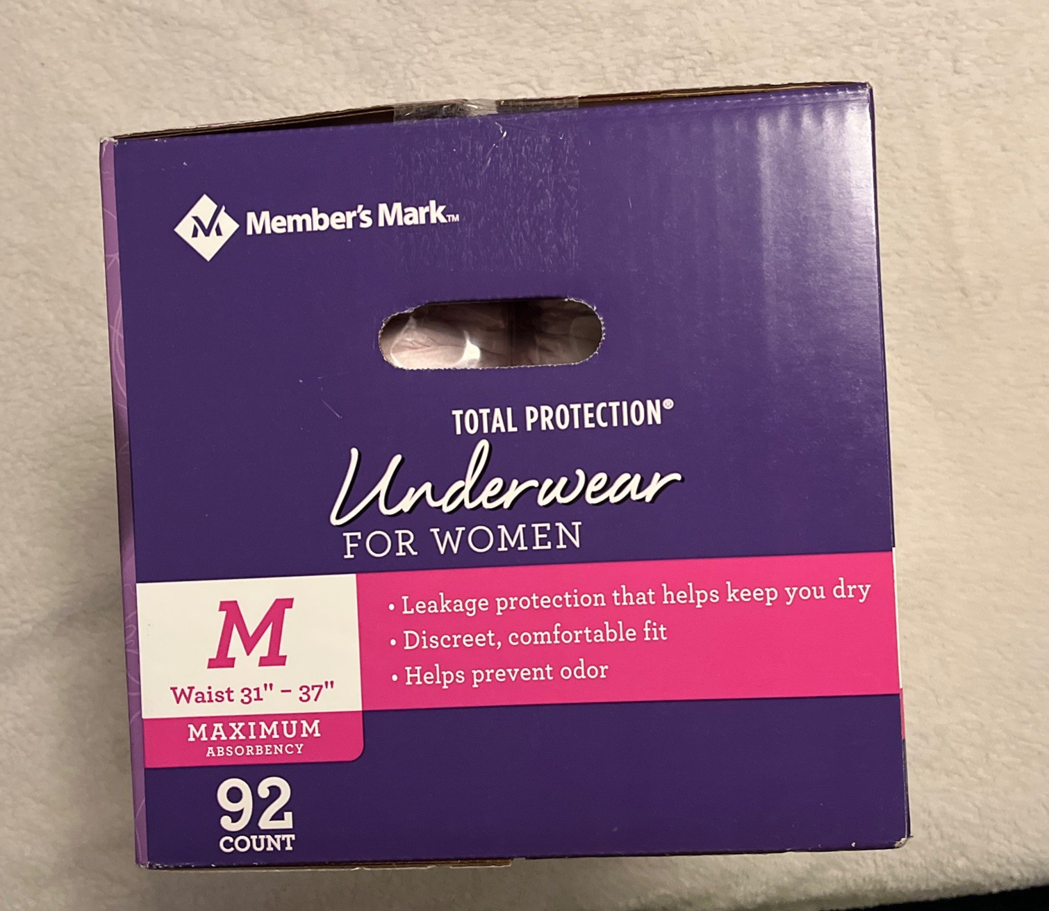 Members Mark Total Protection Underwear for Women, Medium (92 Count) Sealed Box