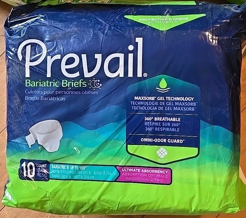 Prevail Bariatric Briefs, Ultimate Absorbency, Size B (Up To 100″), Pack of 10