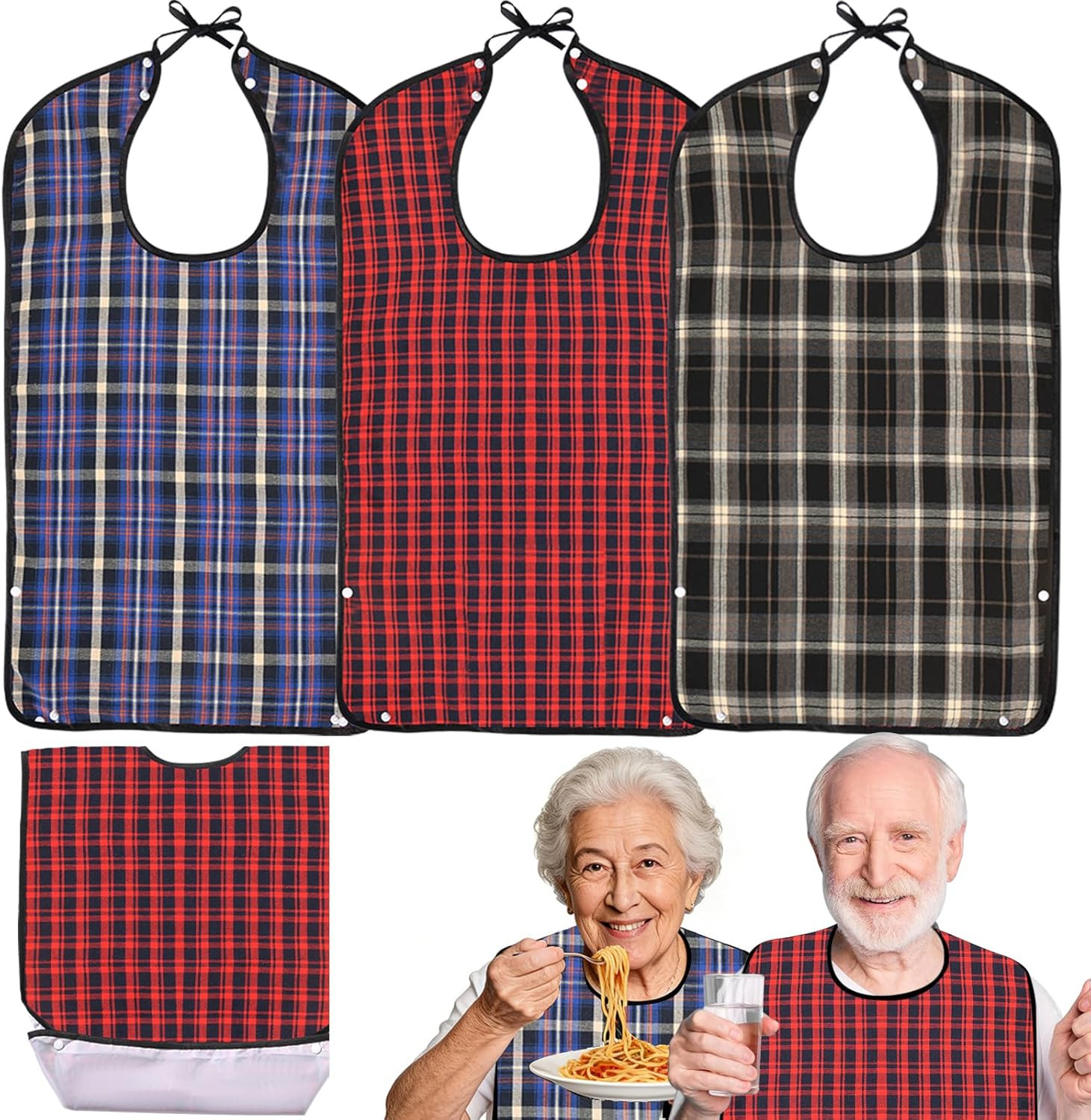 3 Pcs Adult Bibs for Men Women Washable Reusable Waterproof Large Bibs for Adult