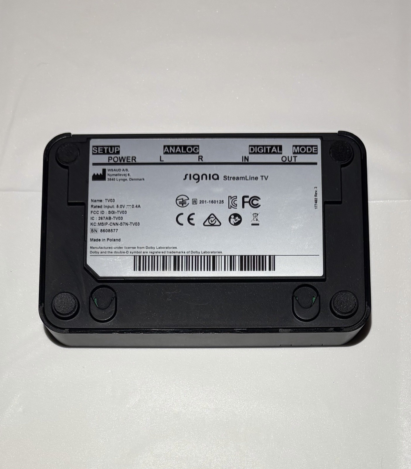 Signia Streamline TV Adapter Streamer TV03 for Signia Wireless Hearing Aids