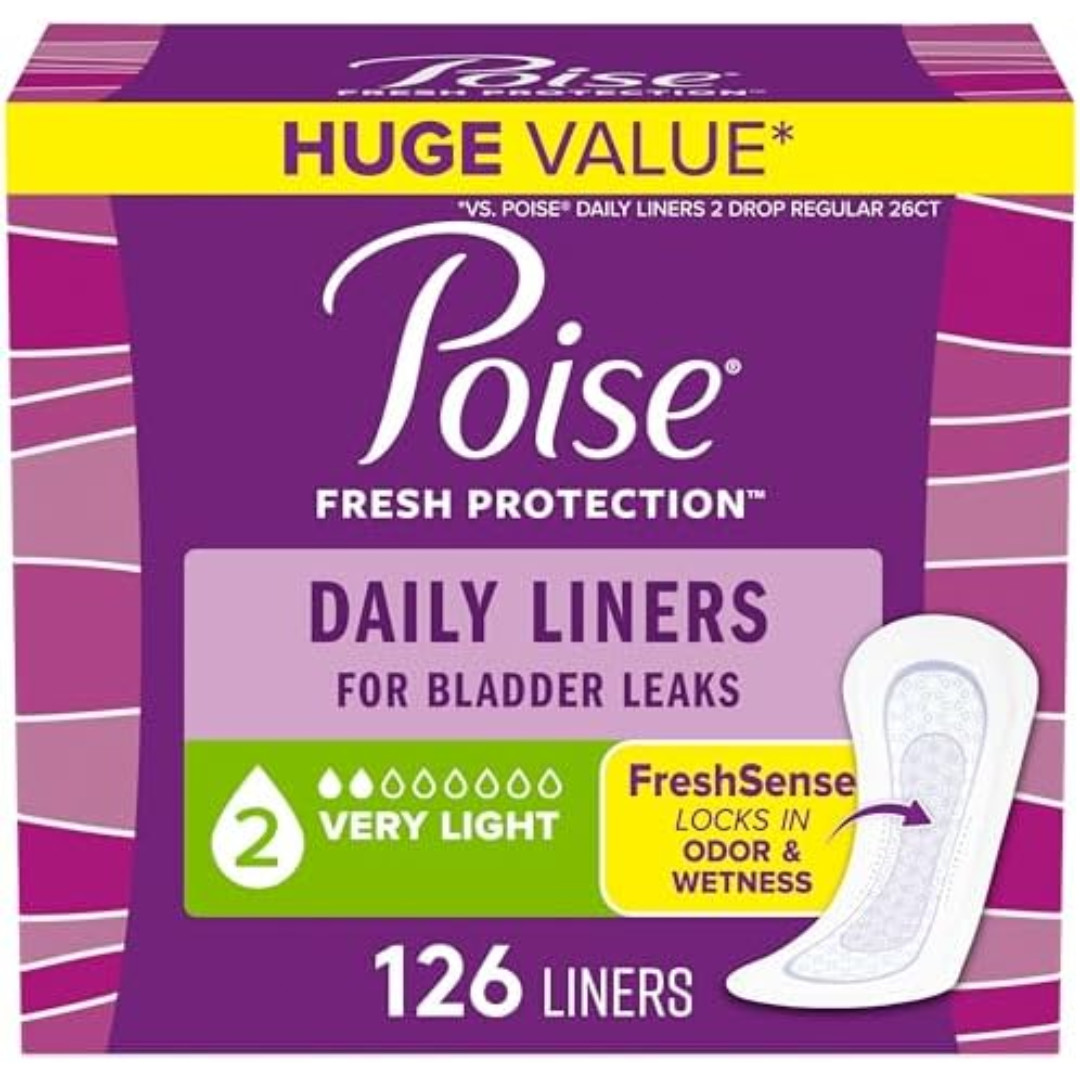 Poise Daily Incontinence Liners, Size 2, Regular Length Very Light, 126 ct