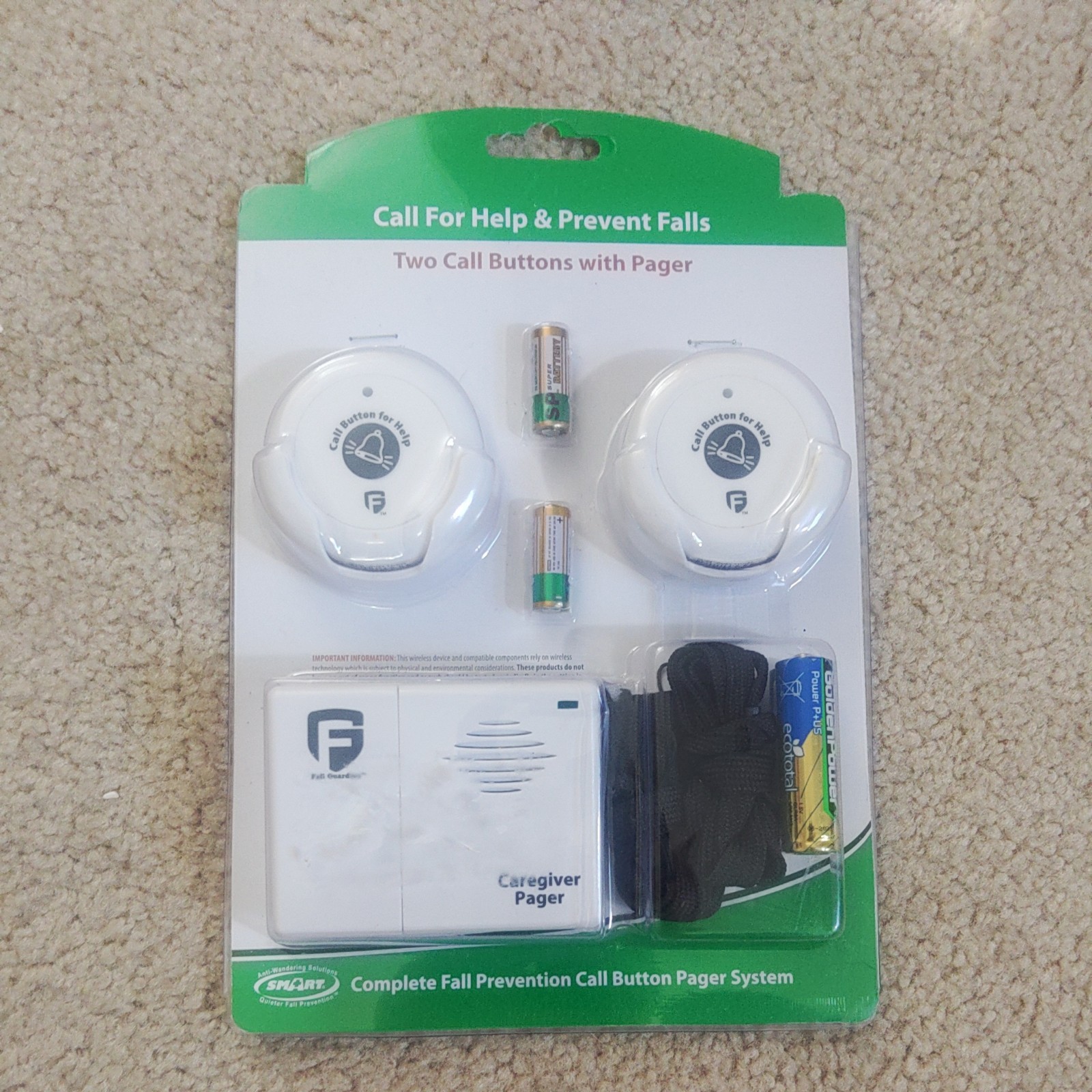 Smart Caregiver Wireless Fall Prevention Call Button System, 2 Call Buttons.