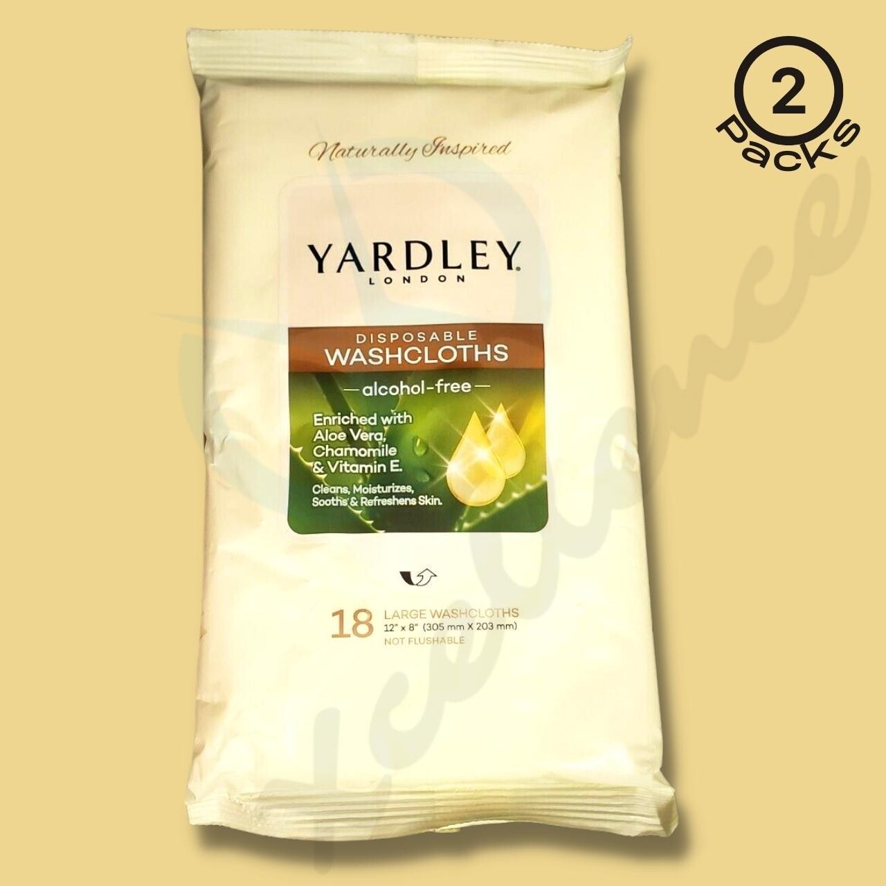 Yardley London Disposable Washcloths Alcohol Free Moisture Aloe, 18 Count 2 Pack