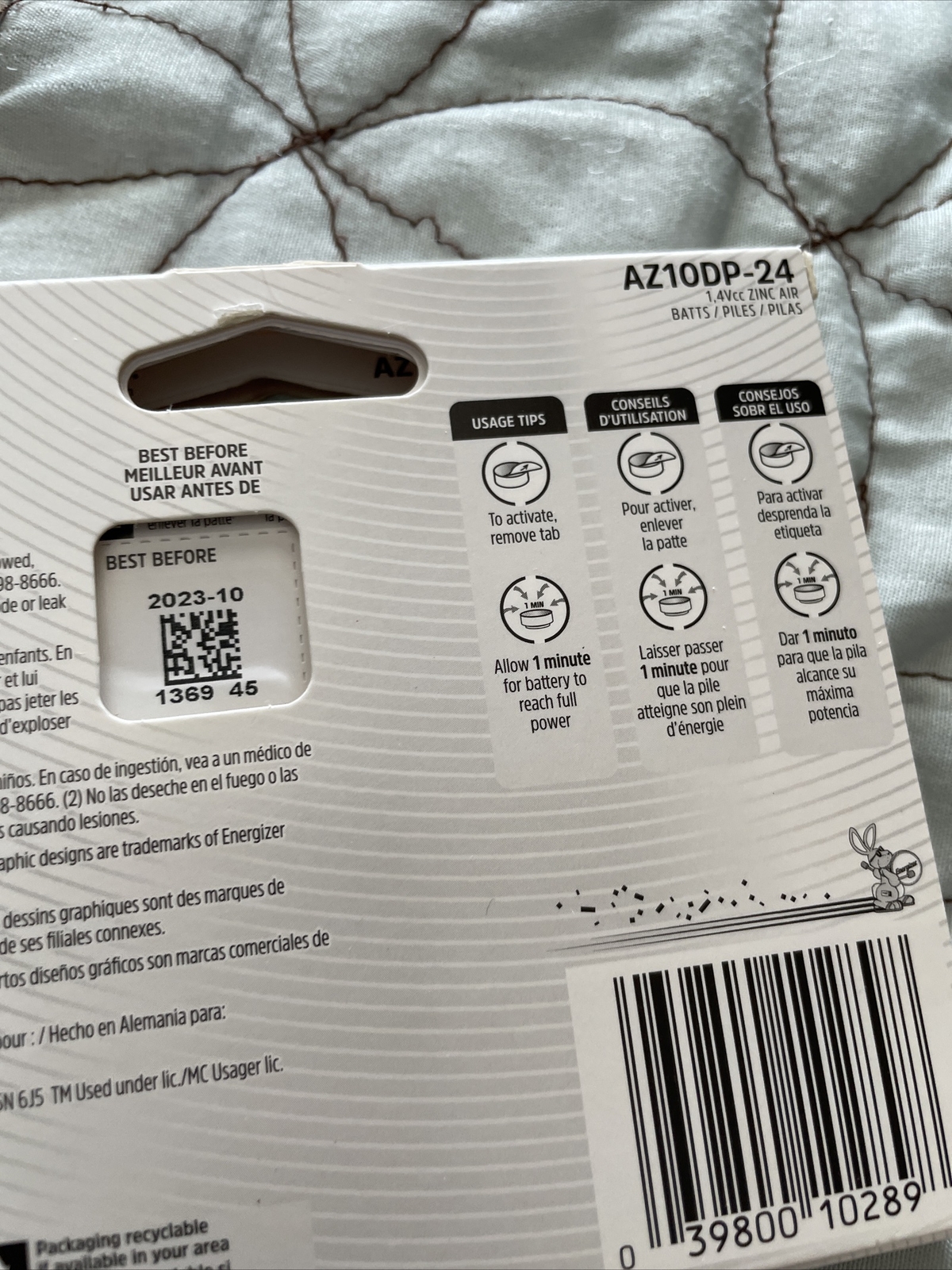 Energizer EZ Turn & Lock Hearing Aid Batteries AZ10DP-24 SIZE 10 Exp 10/23