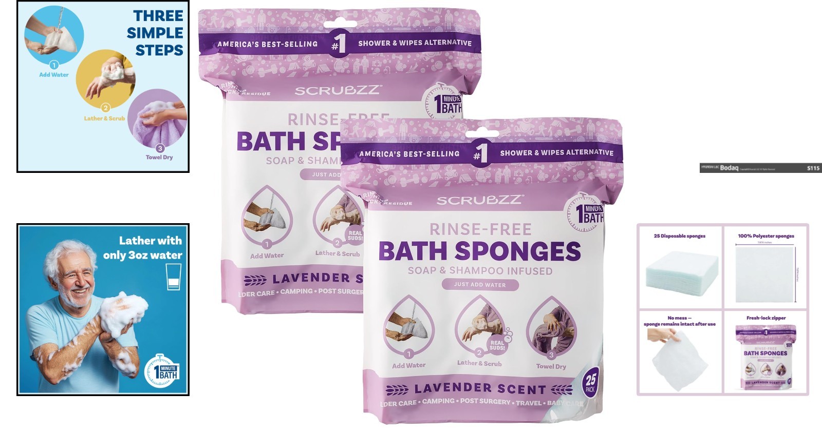Lavender Scented Rinse-Free Bathing Wipes – 50 Count for Ultimate Cleanliness