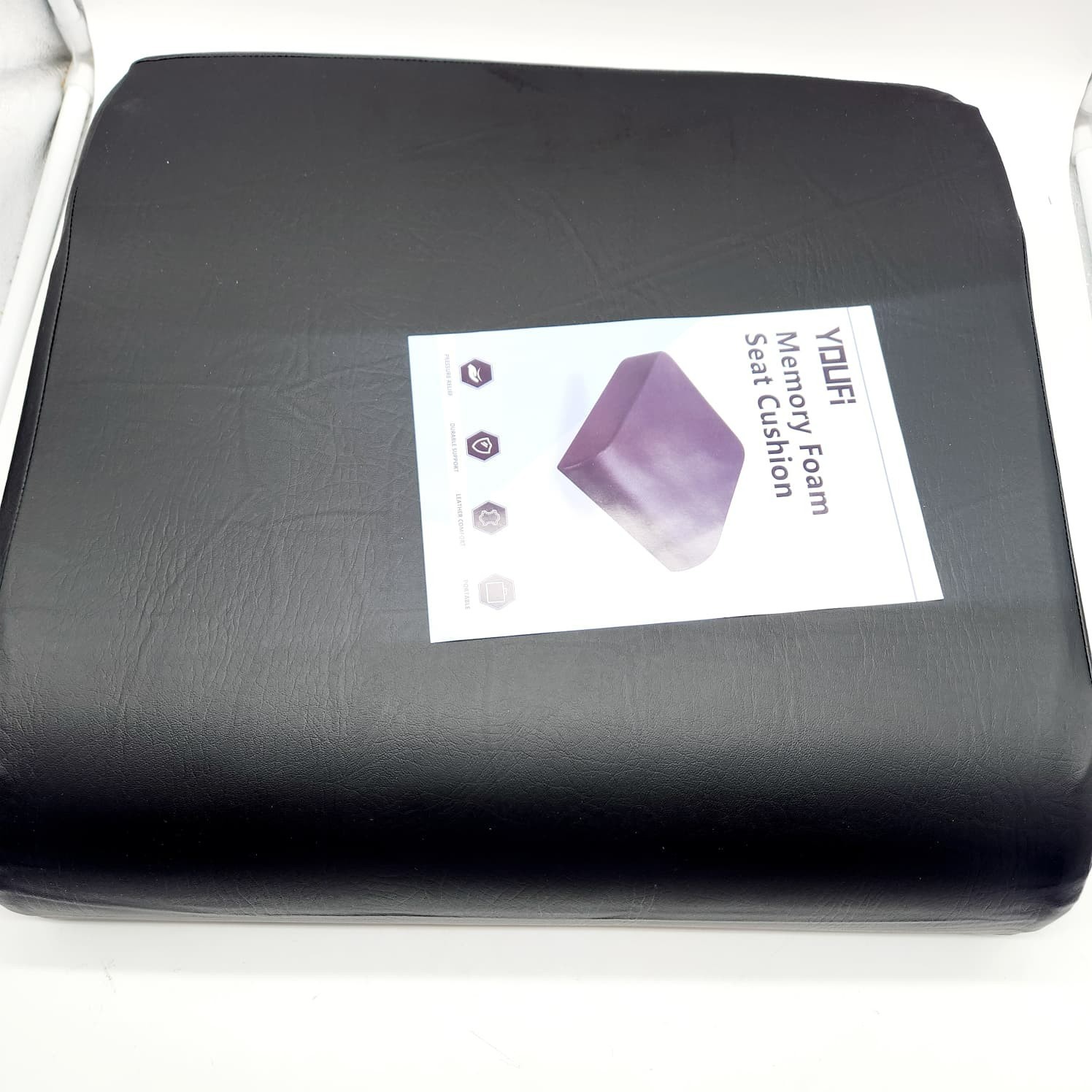 YOUFI Seat Cushion 4″ Memory Foam PU Leather for Sciatica & Back Pain 18x16x4″