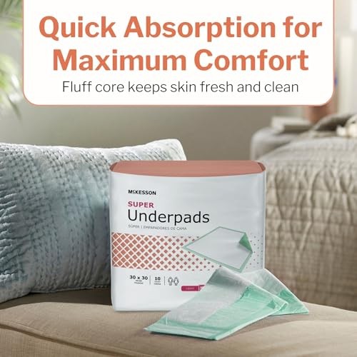 McKesson Super Underpads, Moderate Absorbency, 30 x 30 in, 100 ct
