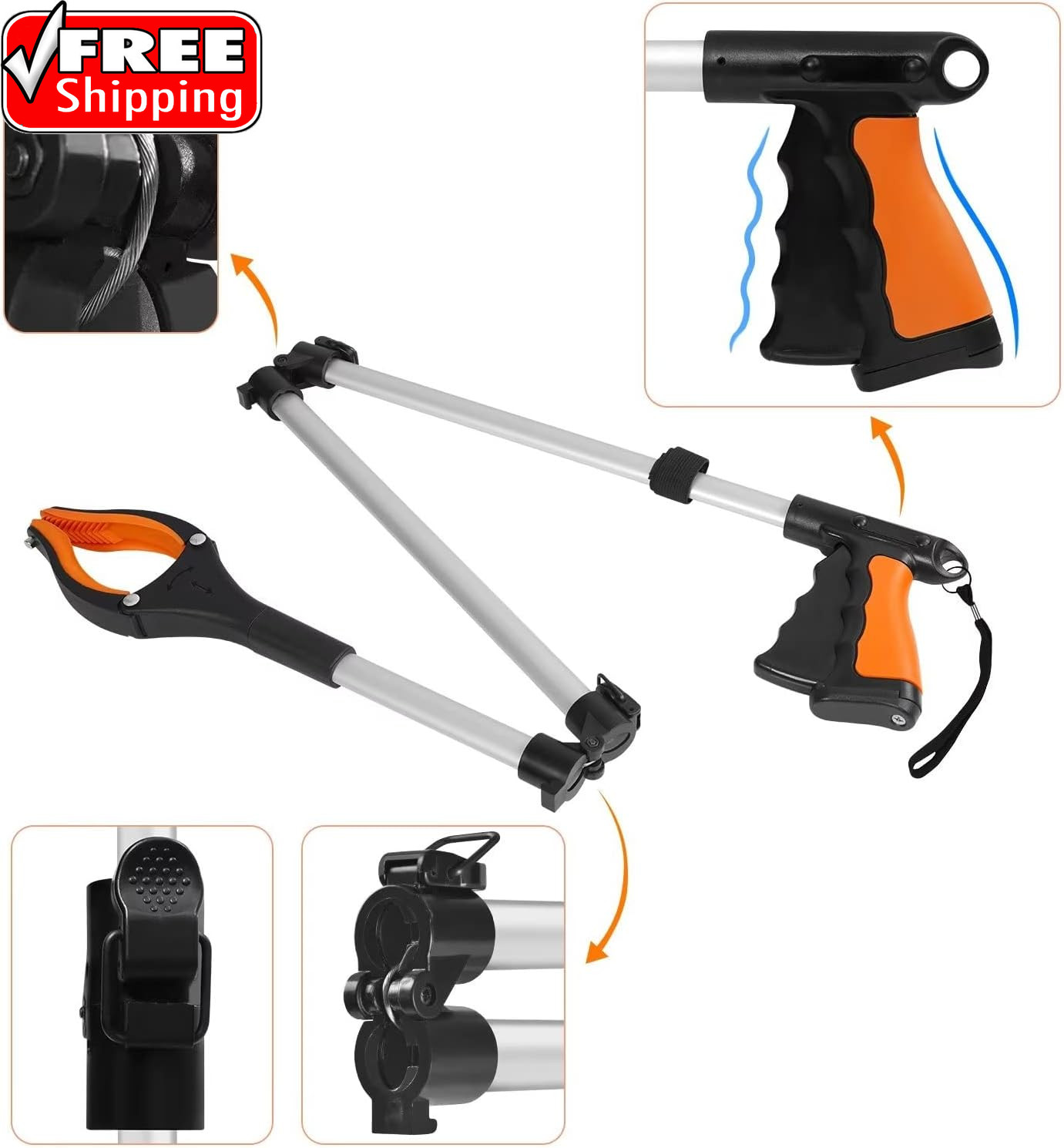43″ Extra Long Grabber Tool, Foldable Grabbers for Elderly Grab It Reaching Tool