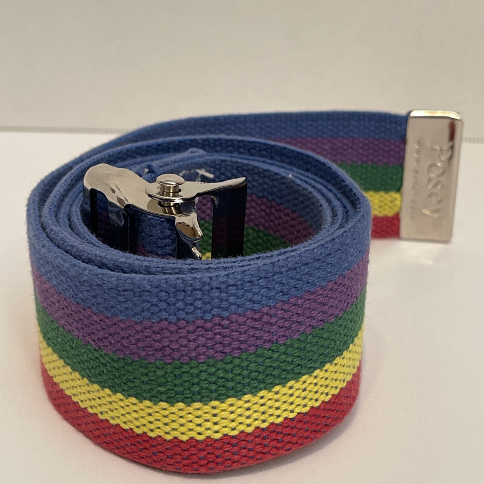 Posey Co Arcadia California USA Multi Colored Rainbow Striped Belt 52 3/8″