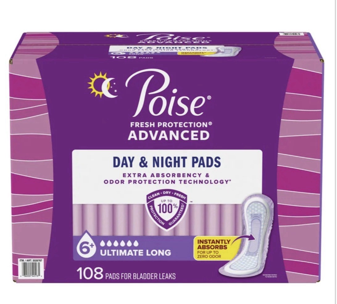 Poise Advanced Ultimate Absorbency Long Pads Incontinence 108 Count