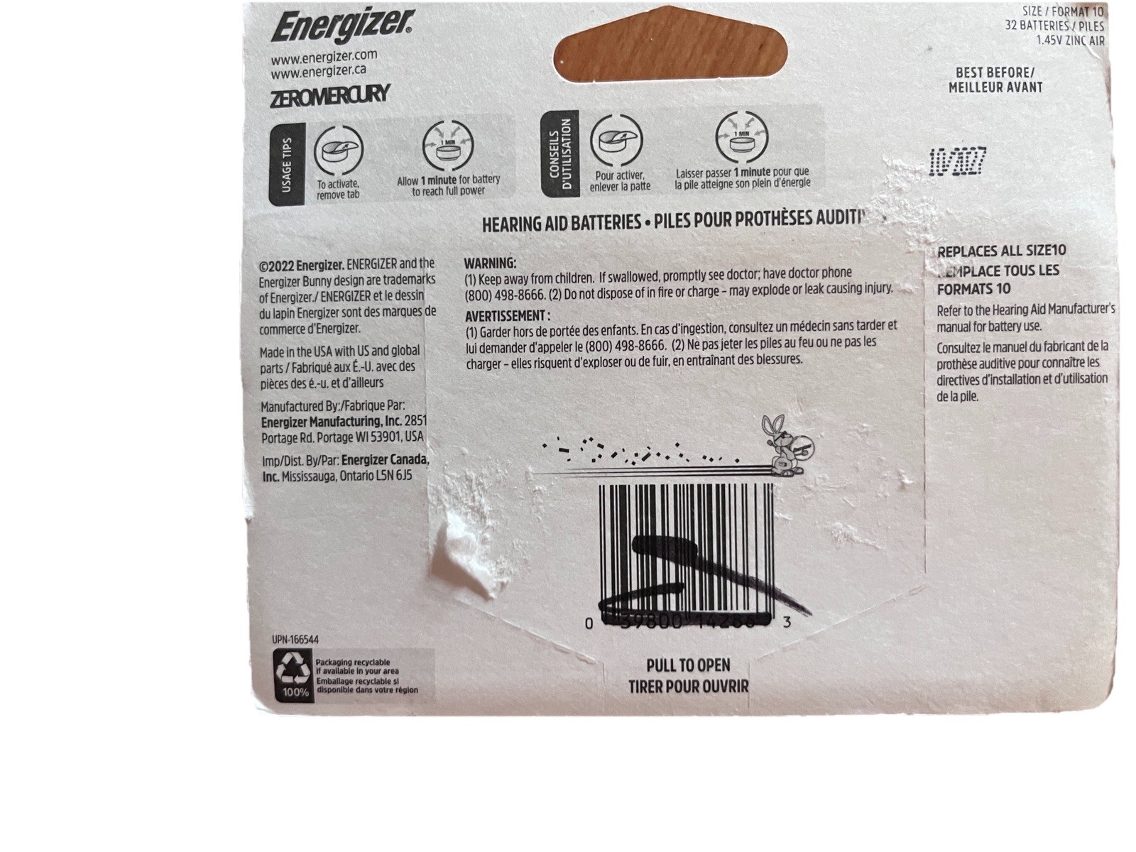 Energizer Zinc Air Hearing Aid Batteries Size 10 32 Total NEW 10/27