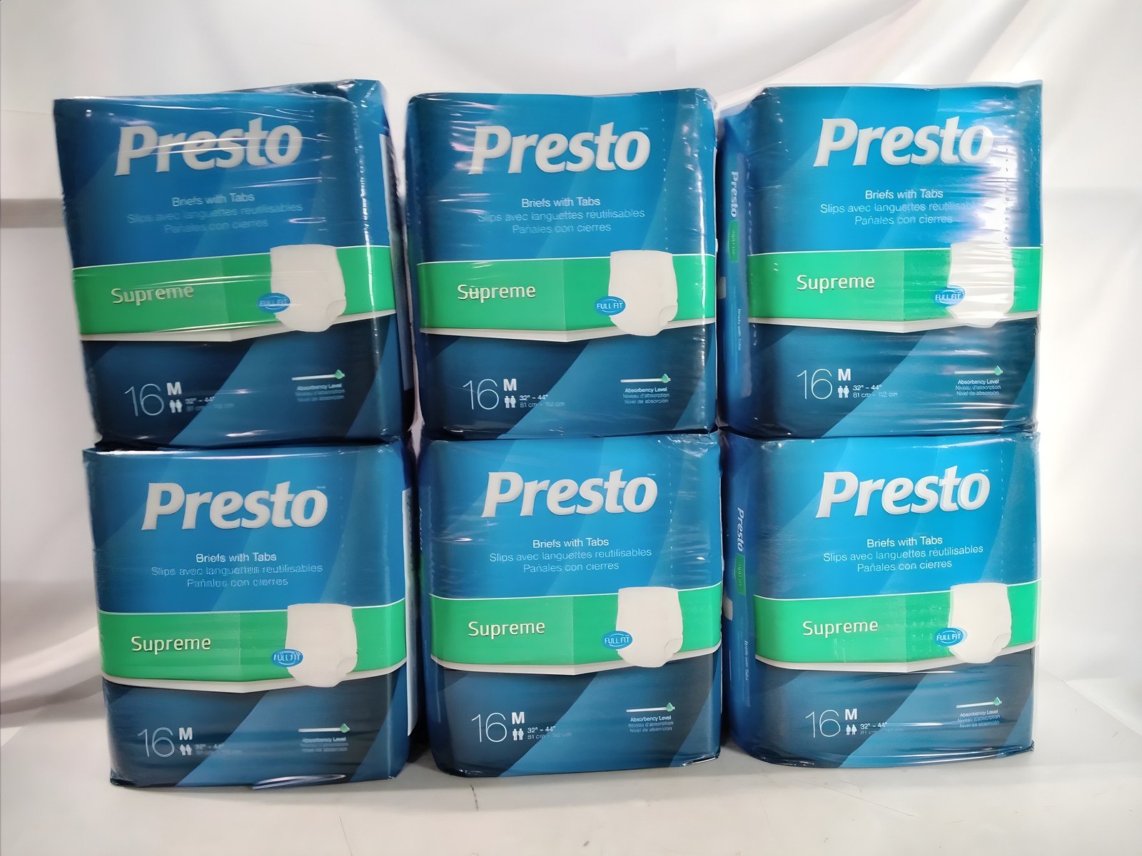 Presto Supreme Adult Briefs with Tabs Size Medium 32-44 Waist 16ct Sealed…