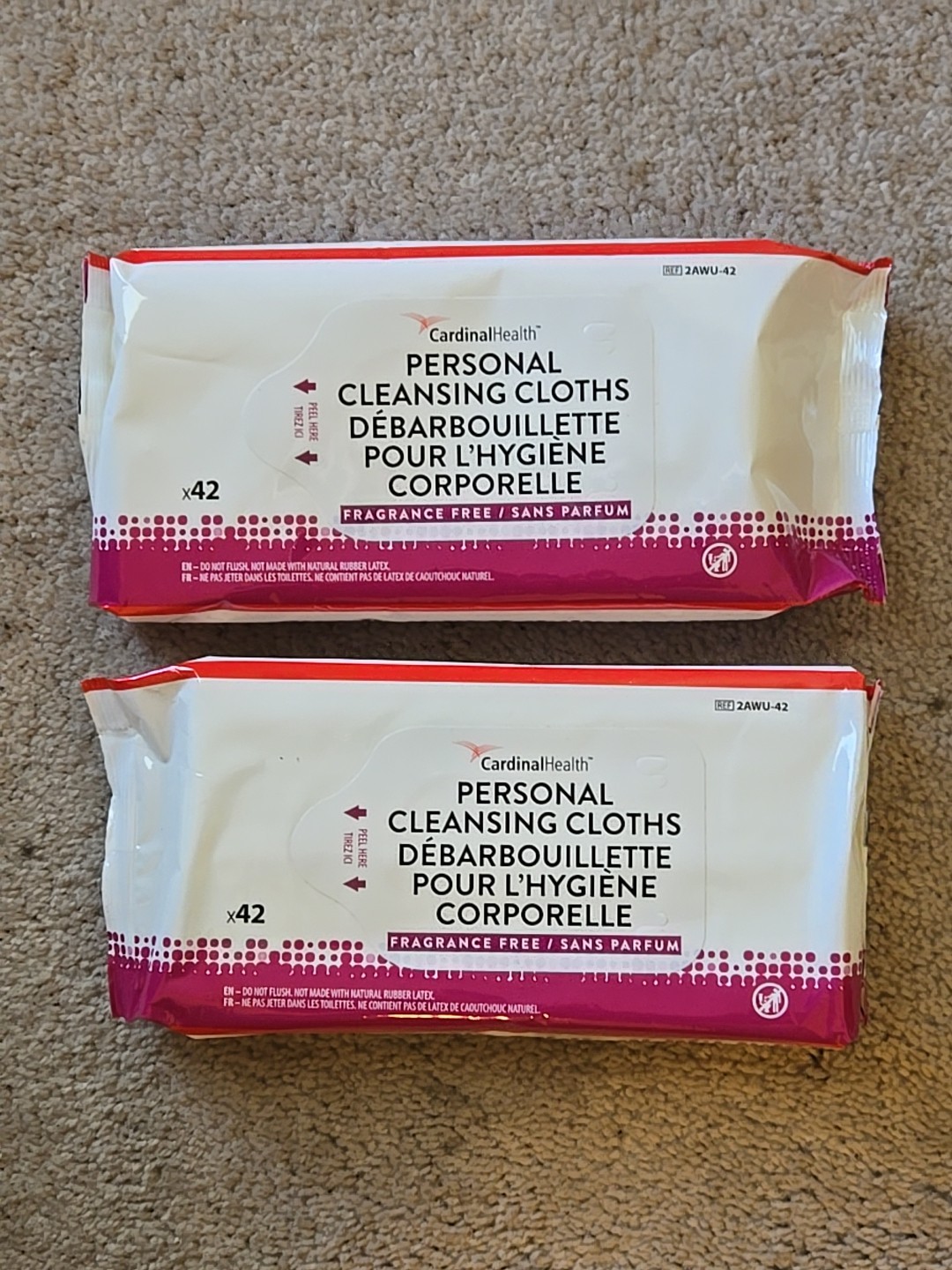 Cardinal Personal Cleansing Wipe cloths Unscented Adult Wipes Lot Of 2 (42 Each)