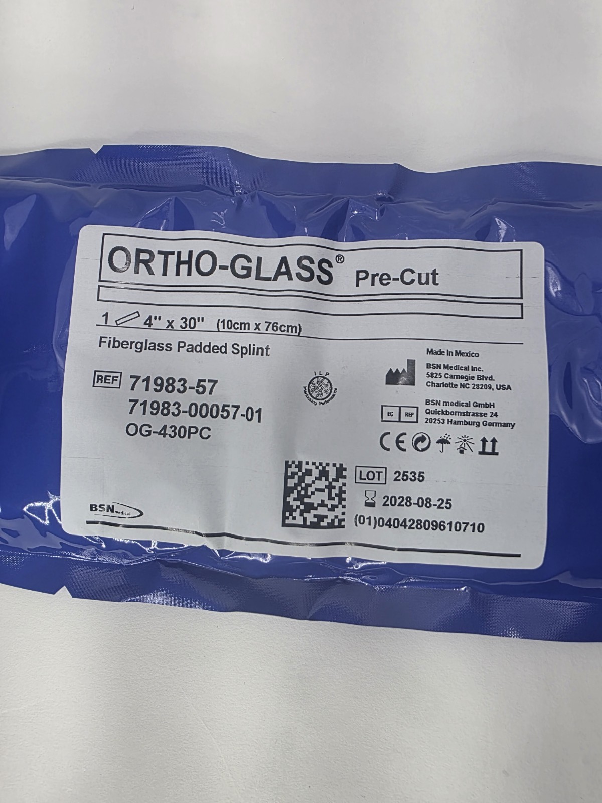 Ortho-Glass Fiberglass Padded Splint – Pre-Cut 4″ x 30″ (10 cm x 76 cm) Exp 28
