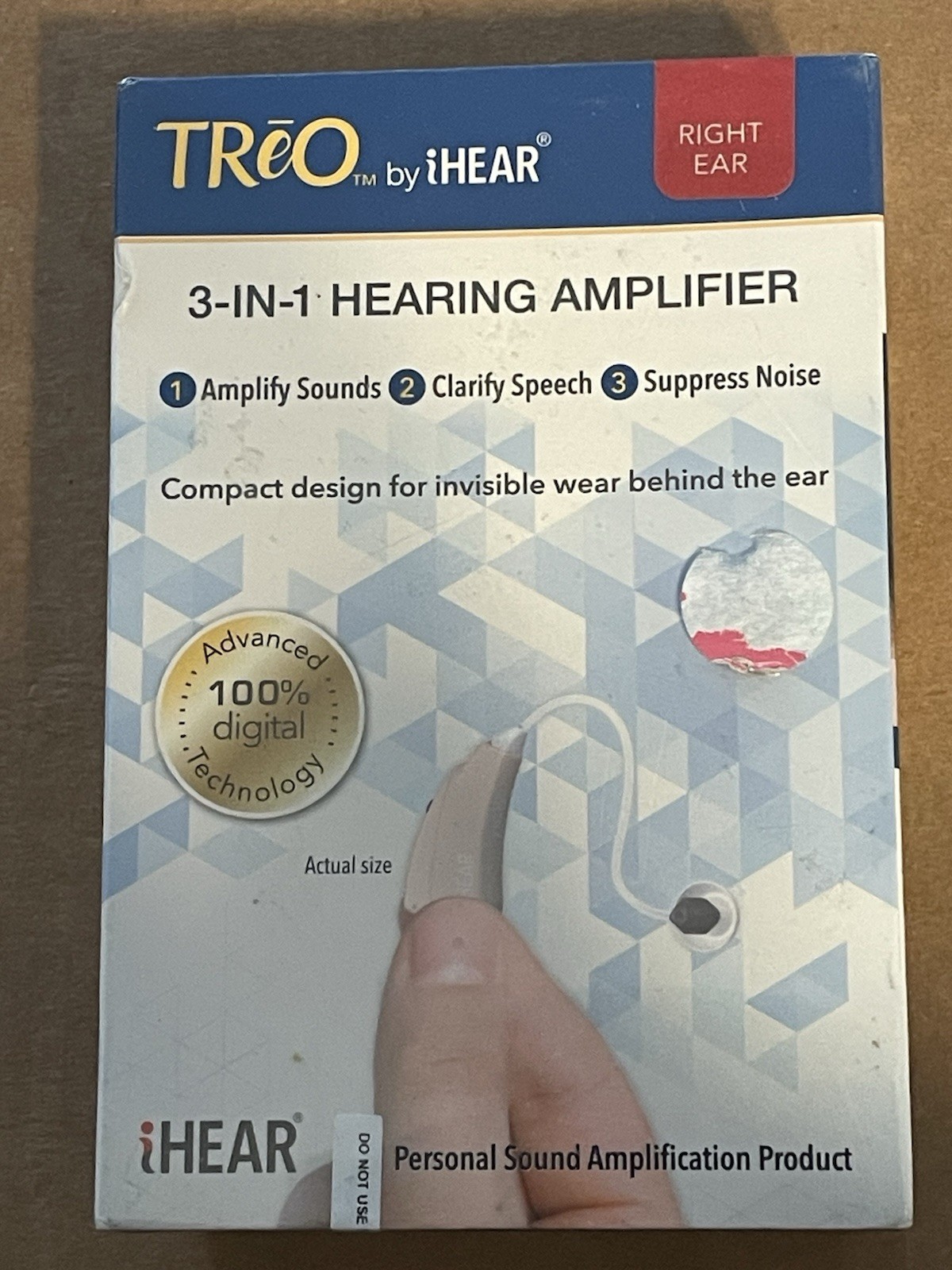 TReO BY iHEAR 3-IN-1 HEARING AMPLIFIER (RIGHT EAR) NEW SEALED BOX