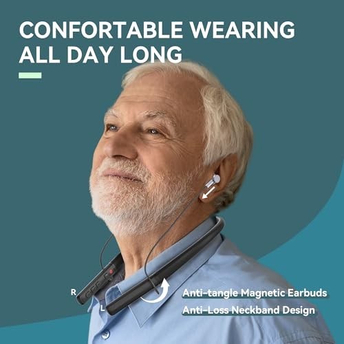 Bluetooth Hearing Aids for Seniors, Rechargeable Neckband Amplifiers with Volume