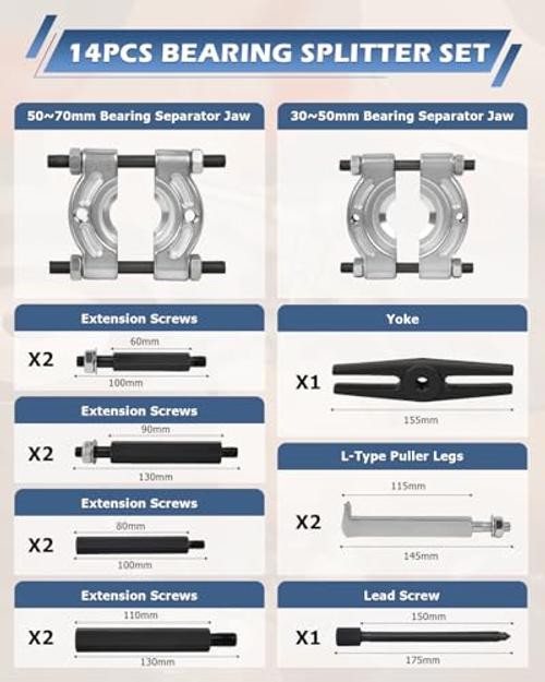 14Pcs Bearing Separator Puller Set, Bearings Splitters Puller Tool | Heavy Red