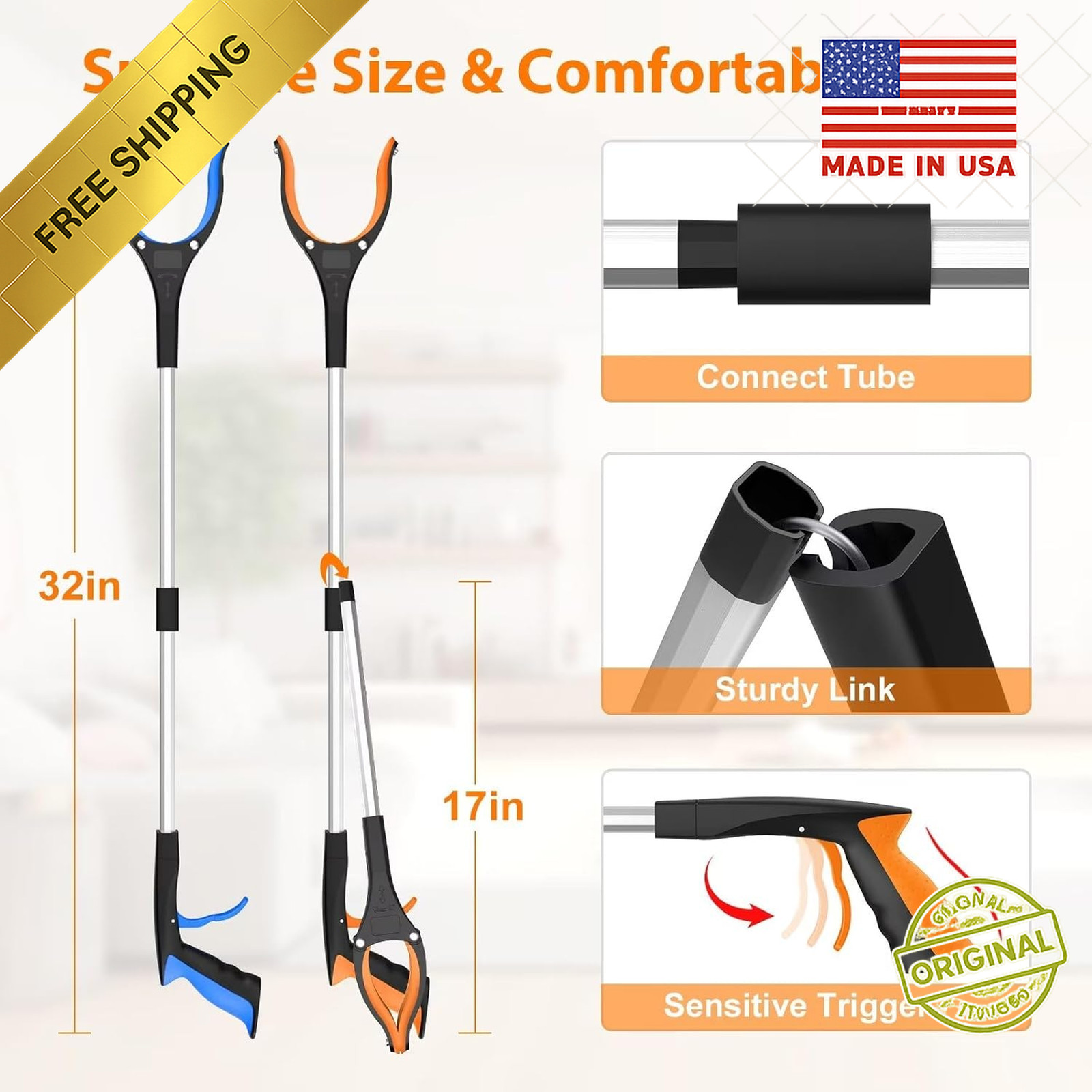2 Pack 32″ Foldable Grabber Reacher Pickup Tool Long Reach Grabber Stick