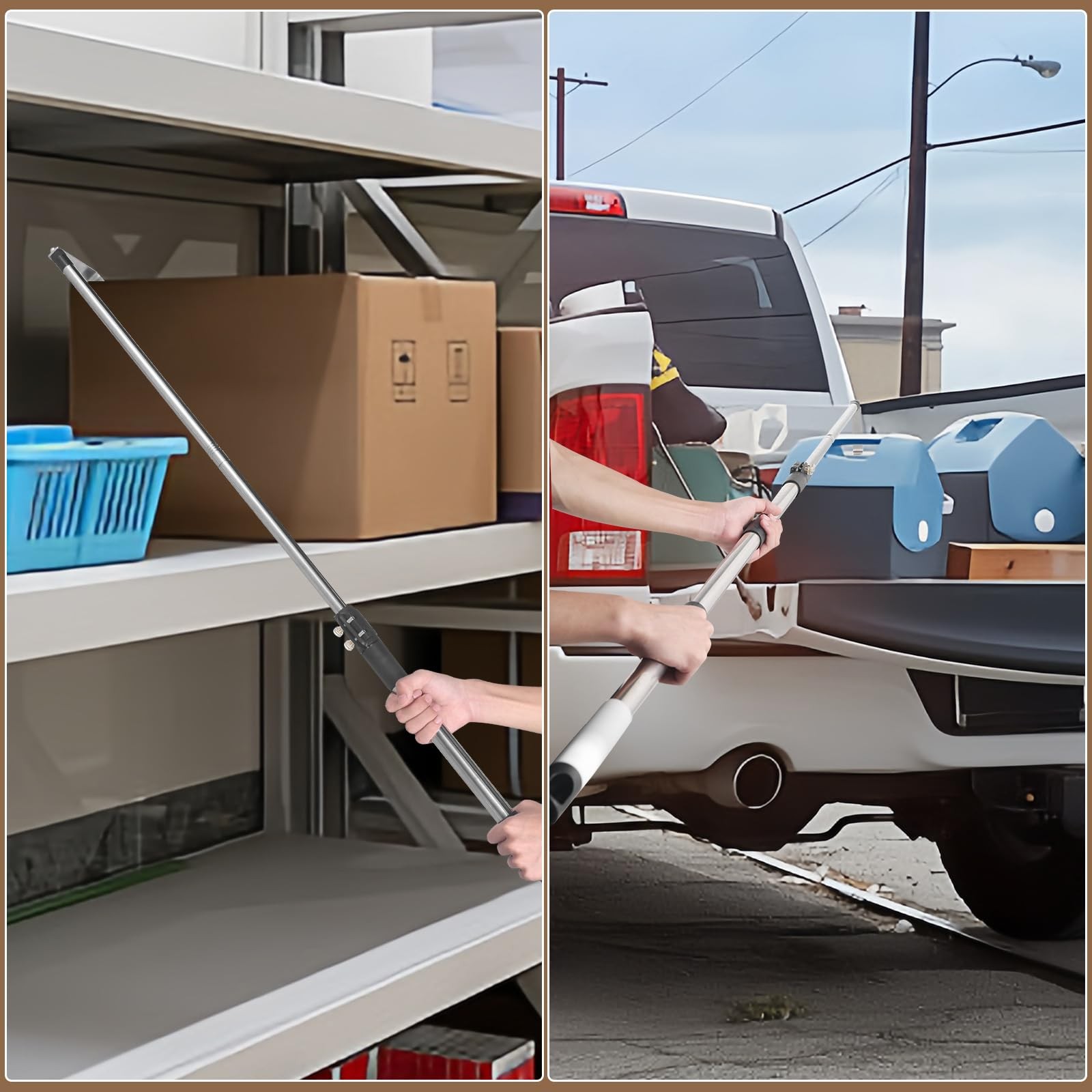Truck Cargo Grabber Tool Telescopic Pickup Hook Stick with Two Replacement Hooks