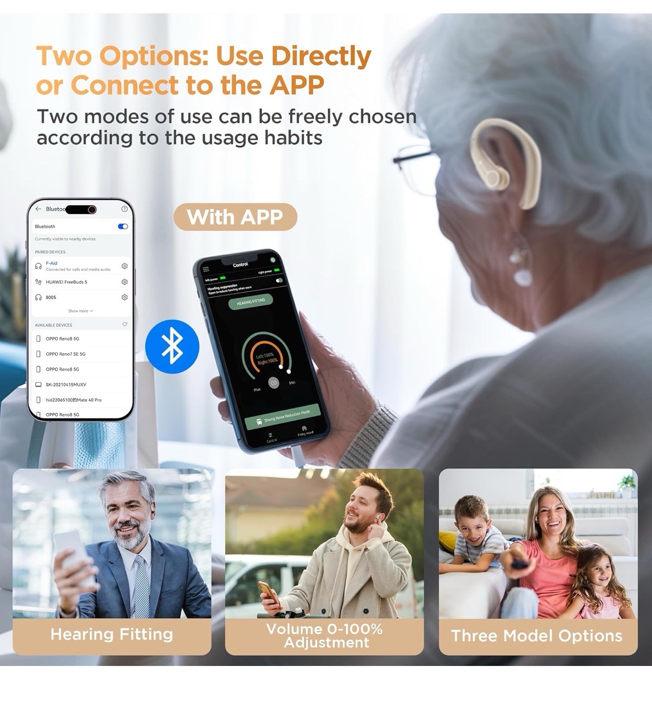 Royal Hearing , Hearing Aids for Seniors with Bluetooth F-AID Brown With Case
