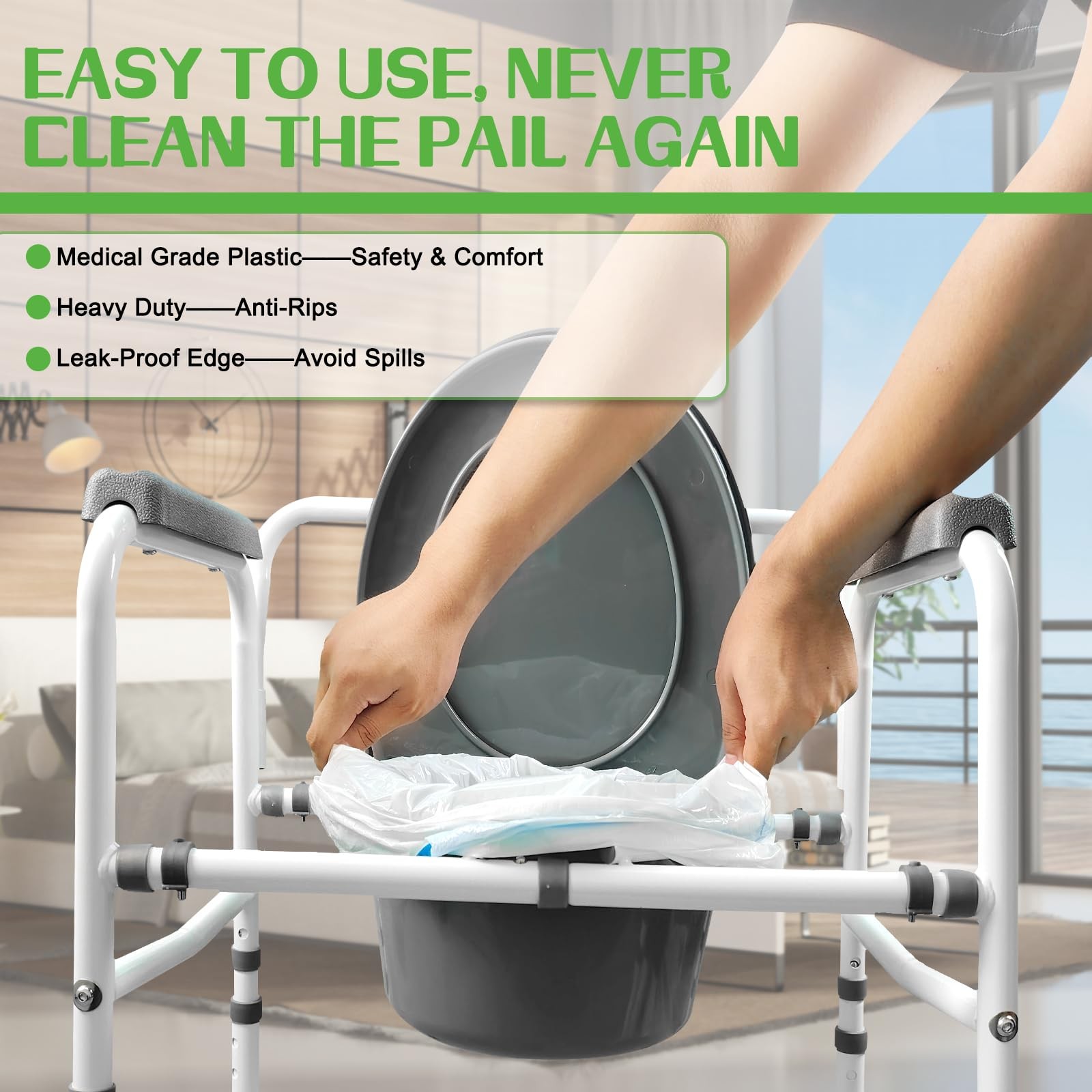 50 Pack Commode Liners with Absorbent Pads, Big Packaging Leak Bedside Commod…