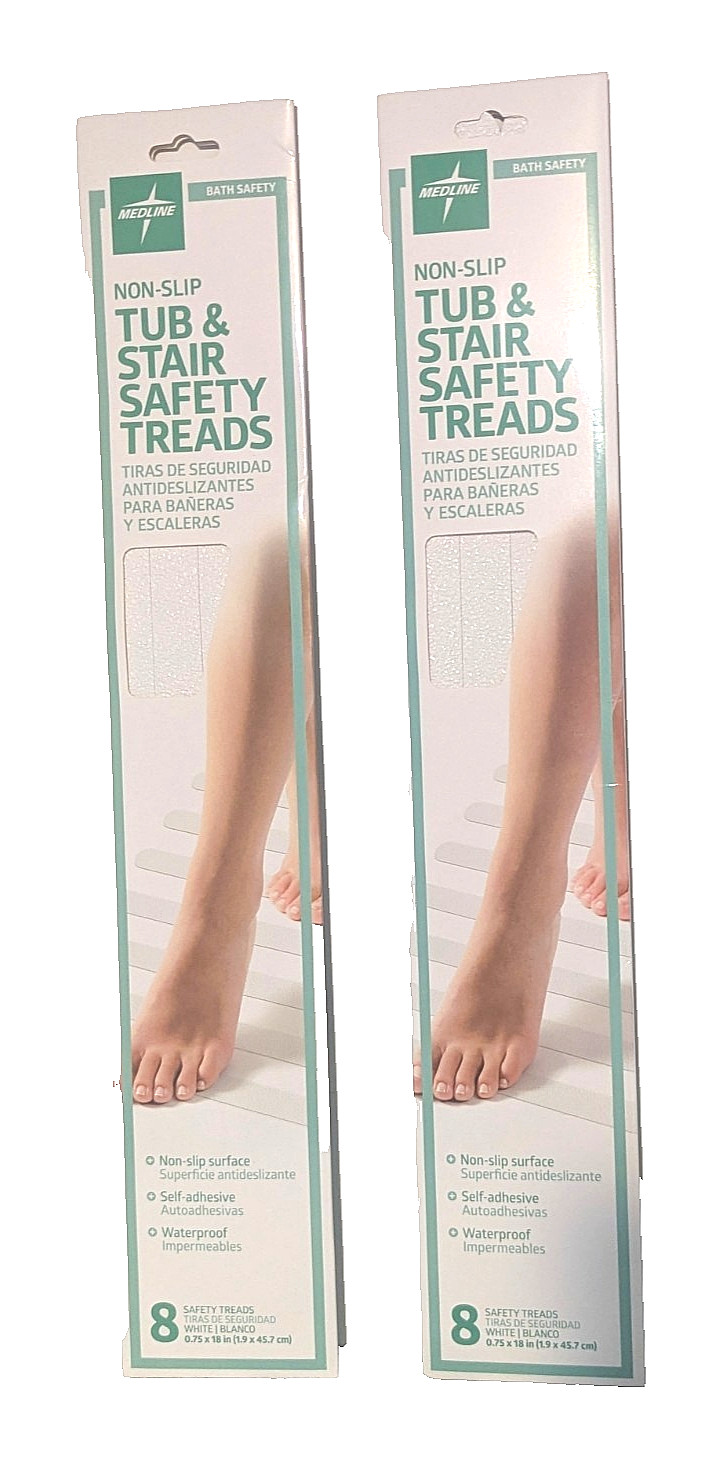 Non-Slip Tub & Stair Safety Treads White Anti-Slip Waterproof 8 Treads Set of 2