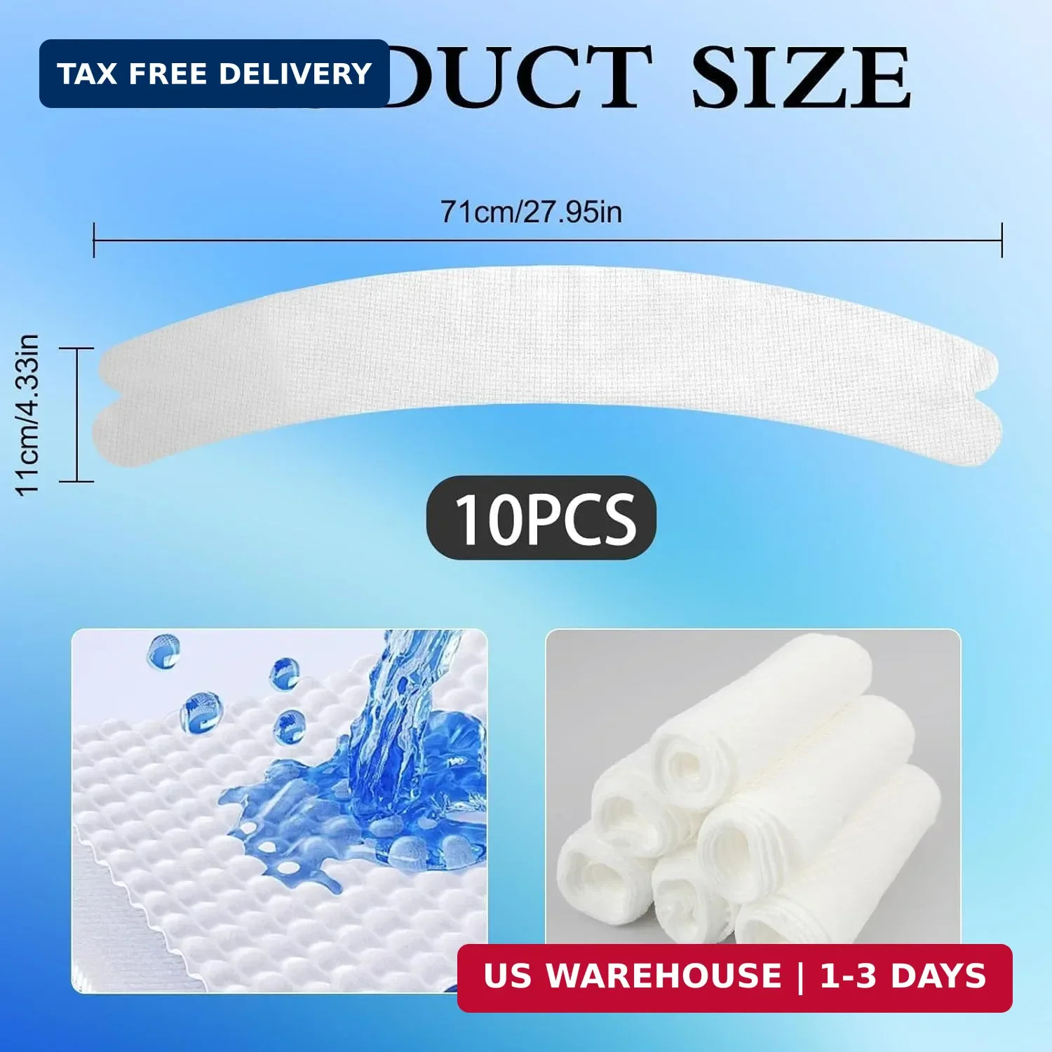 10 Pcs Cotton Tummy Liners for Sweat Rash Under Belly Disposable, 69x11cm Plus S