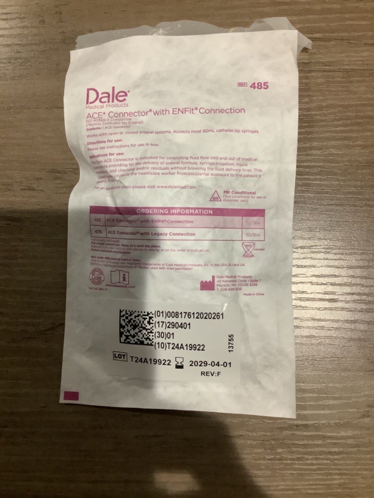 Dale ACE Connector with ENFit Connection qty 1