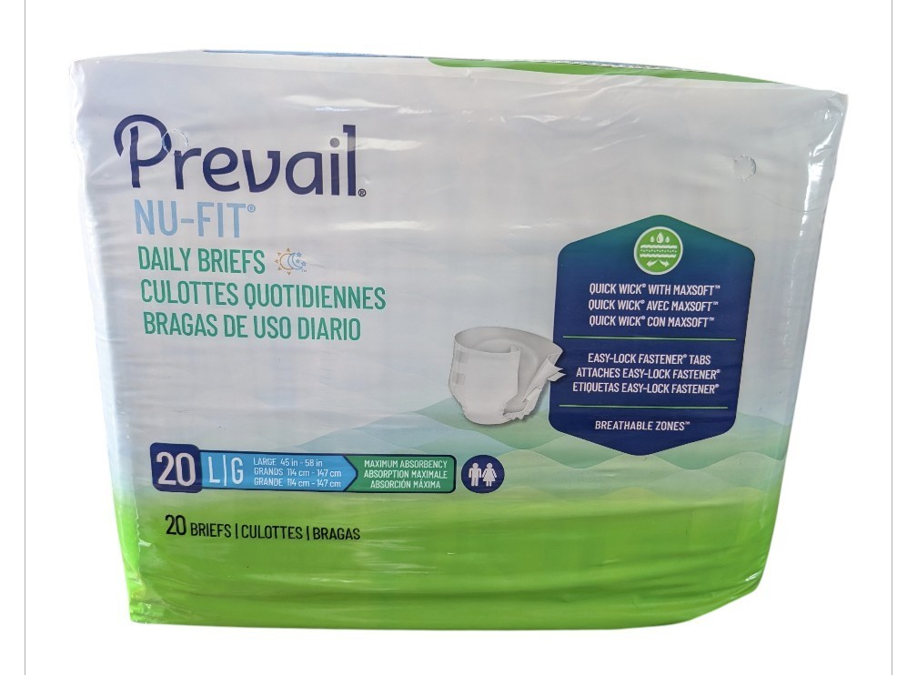 Prevail Nu-Fit Adult Briefs Large Maximum Absorbency Breathable 20 Count New