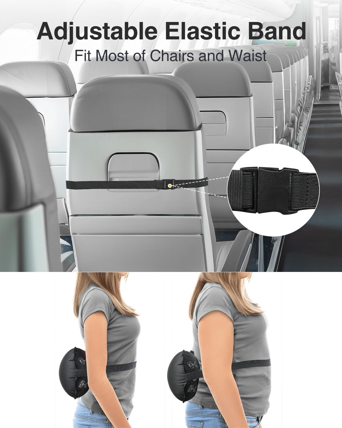 Luxtude Inflatable Lumbar Pillow for Airplane Travel, Support Black