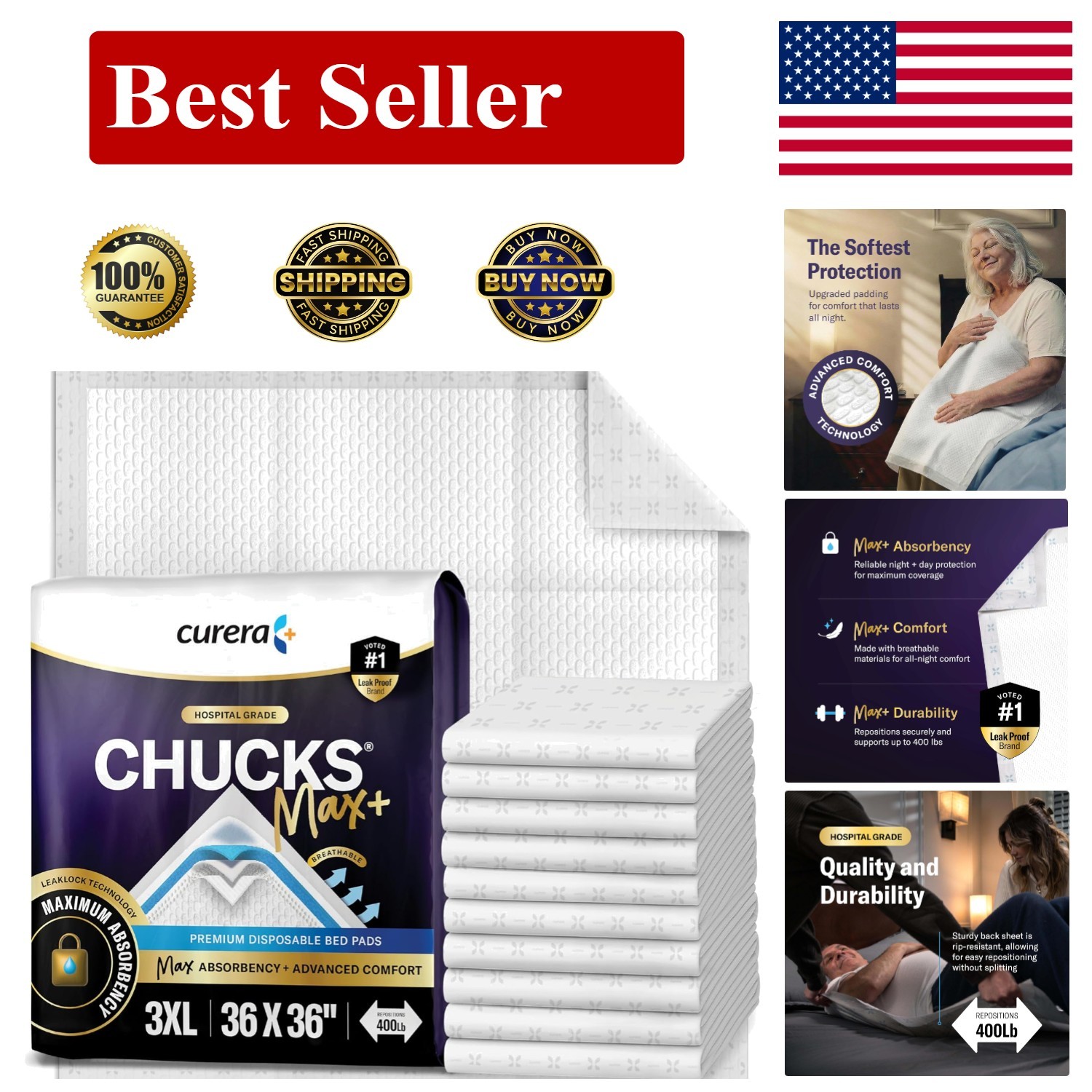 Chucks® MAX+ Hospital Bed Pads Disposable Adult 36 x 36 Incontinence Pads – X…