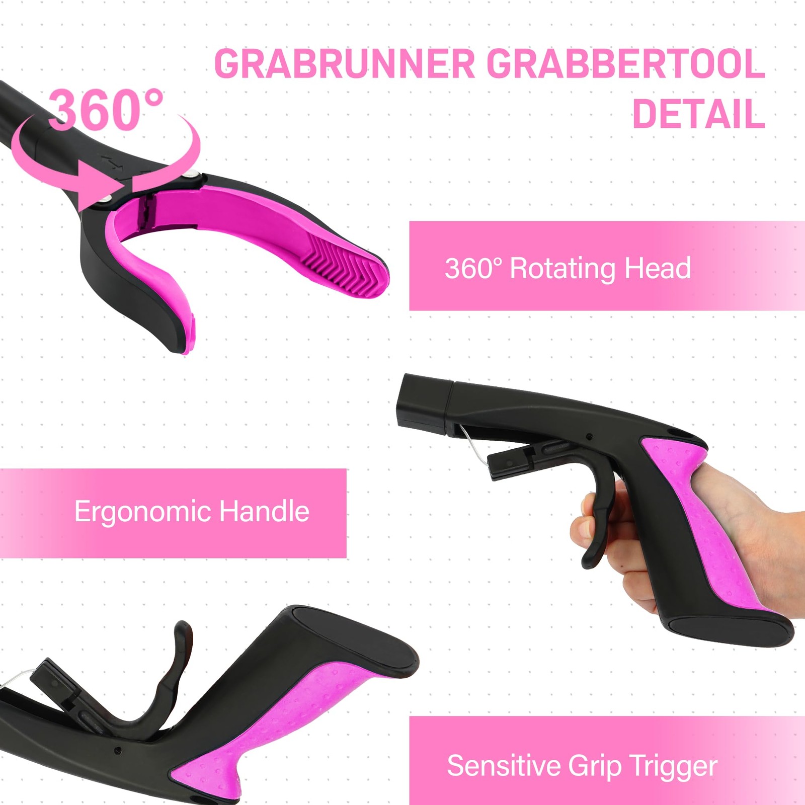 Grabber Tool 2 Pack 32 inch Strong Magnetic Swivel Head New Pink