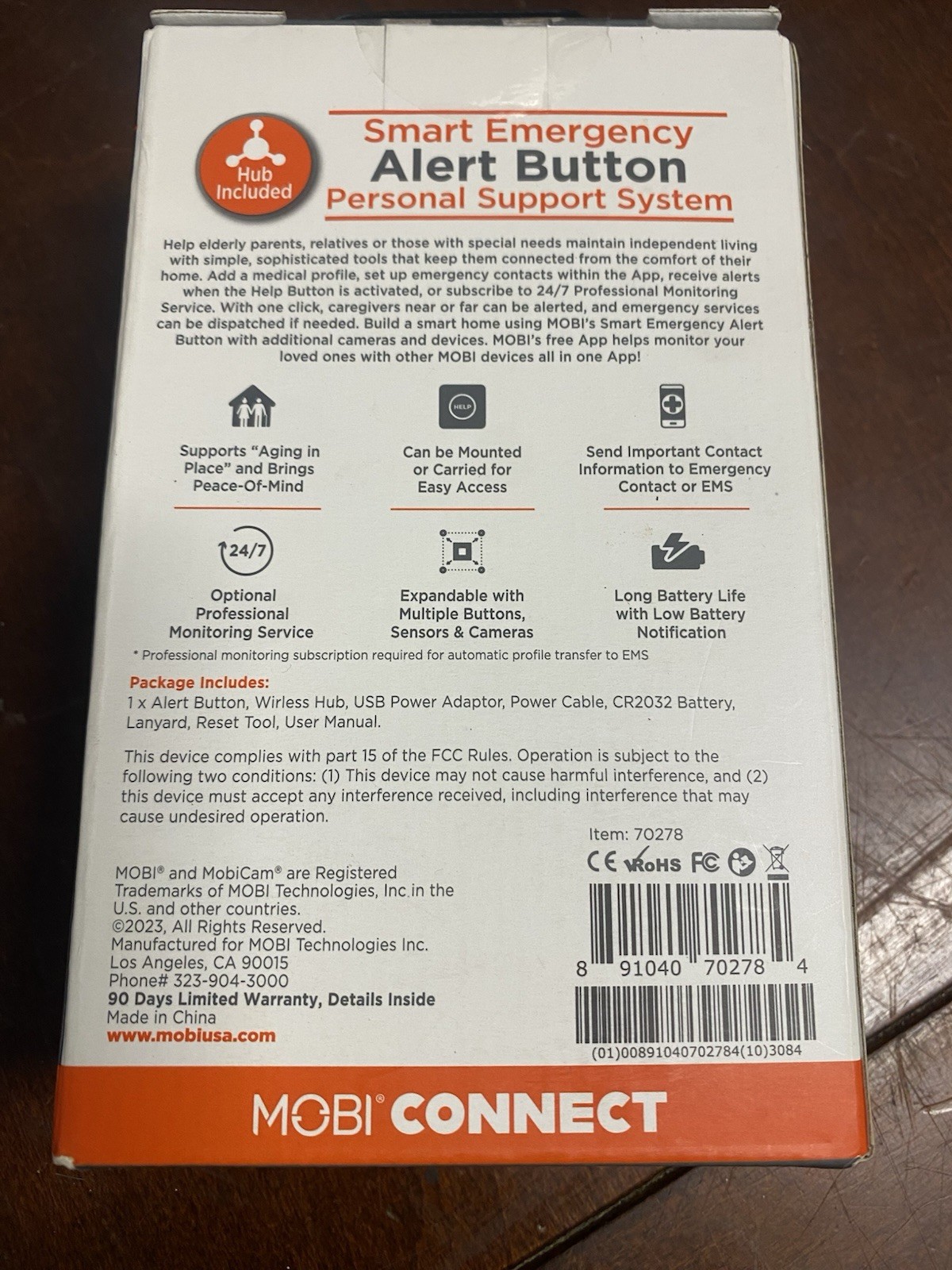 MOBI Connect Wireless Emergency Alert Button System, 2.4GHz Wi-Fi, 70278