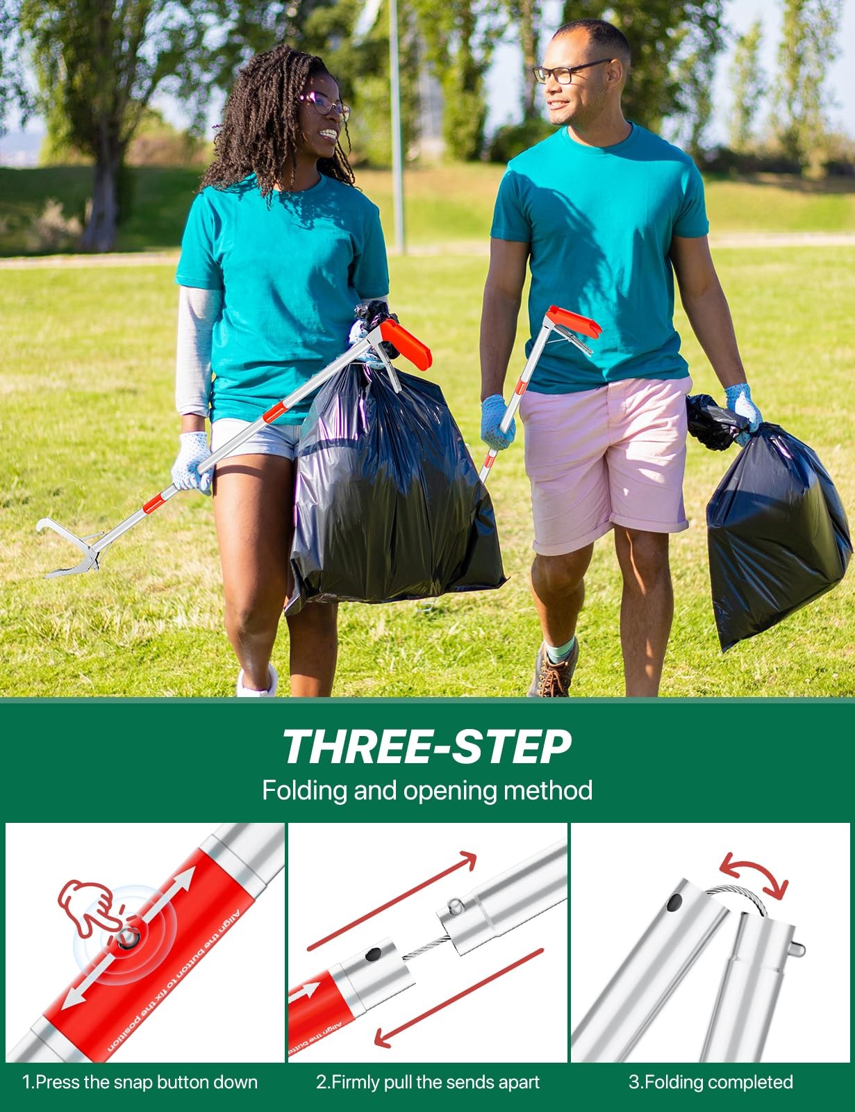 Grabber Reacher Tool, 50″ Foldable Extra Long for Elderly Sliver