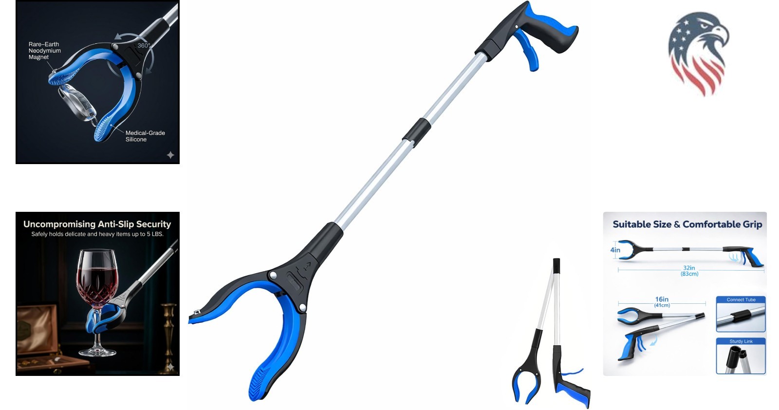 32in Heavy Duty Aluminum Foldable Reacher Grabber Tool for Seniors and Outdoo…