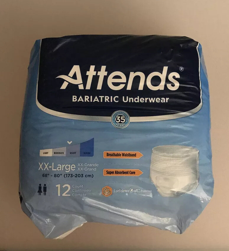 Attends Bariatric Adult Underwear XX Large 68”-80” (173-203 cm) Pack Of 12.